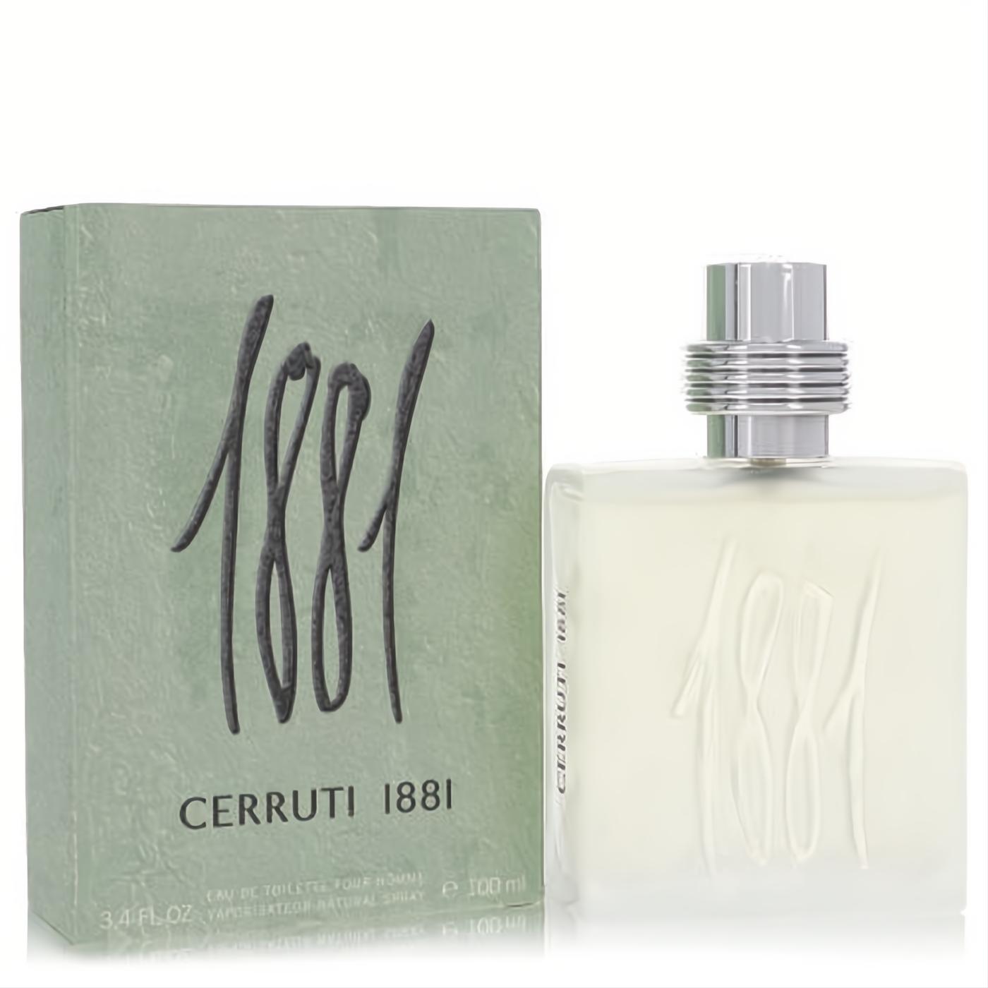 Cerruti 1881 men's Eau De Toilette spray, 3.4 oz. Elegant light green box and clear glass bottle with a sleek silver cap.