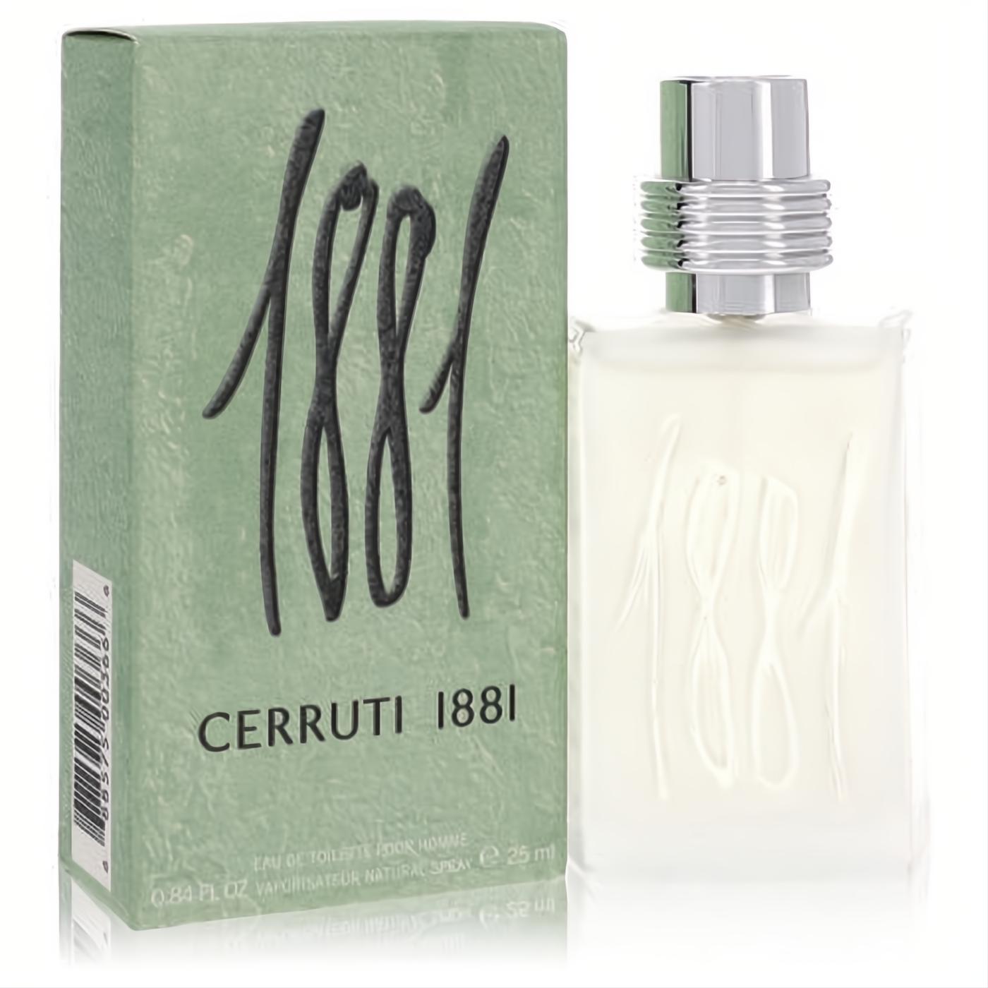 Nino Cerruti 1881 men's EDT, .84 oz. Frosted glass bottle with silver cap and iconic green box.