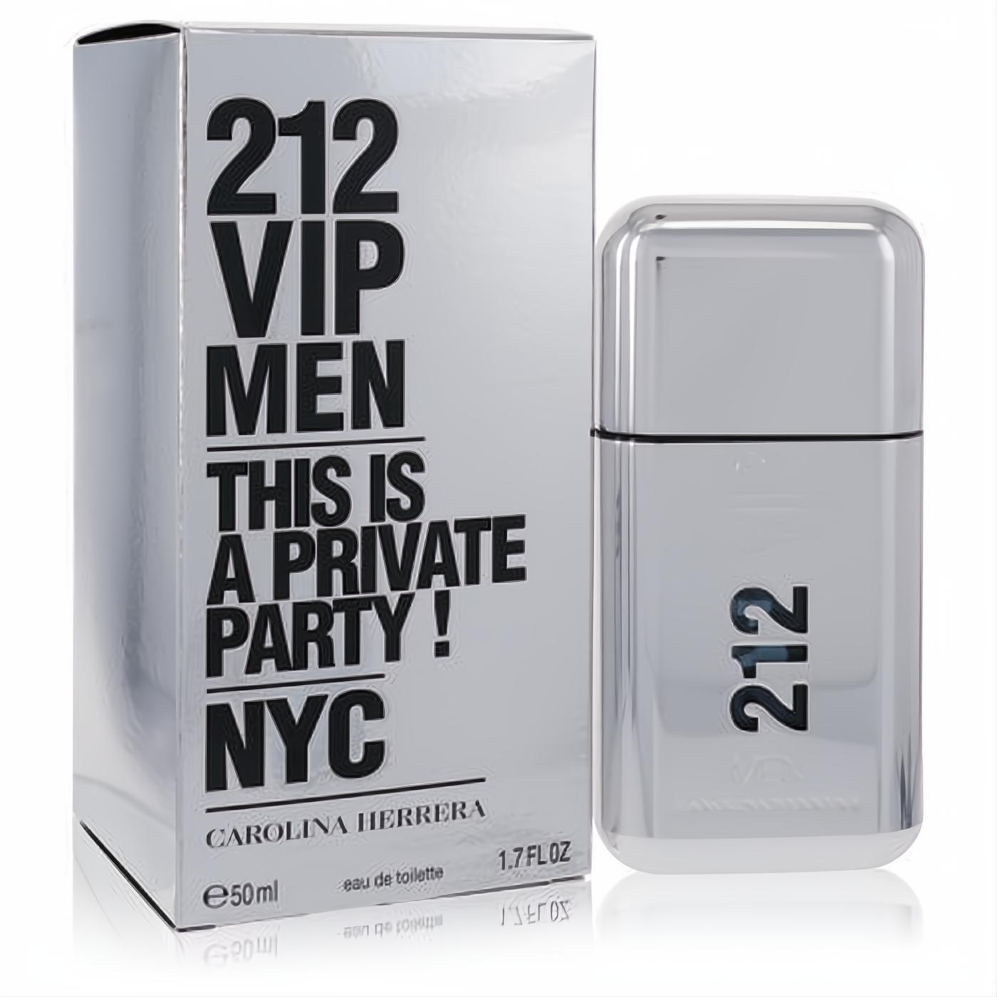 Elevate your style with the sleek silver 212 VIP Men Carolina Herrera 1.7 oz EDT spray and matching branded box.