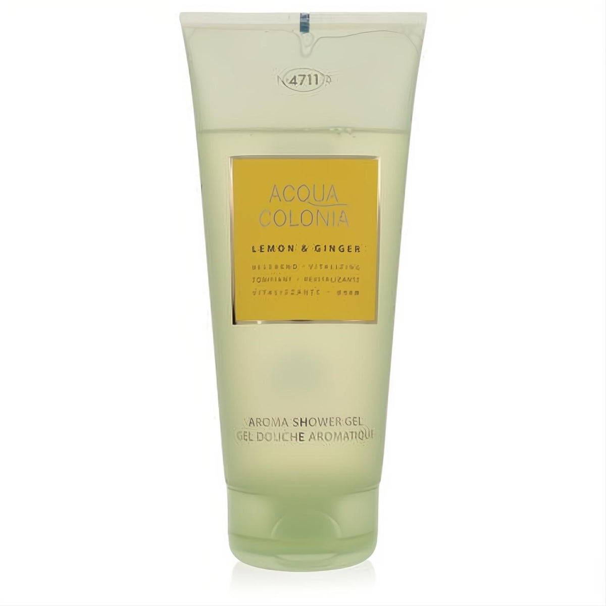 Refresh your senses with 4711 Acqua Colonia Lemon & Ginger 6.8 oz shower gel. Translucent green tube, elegant yellow label.