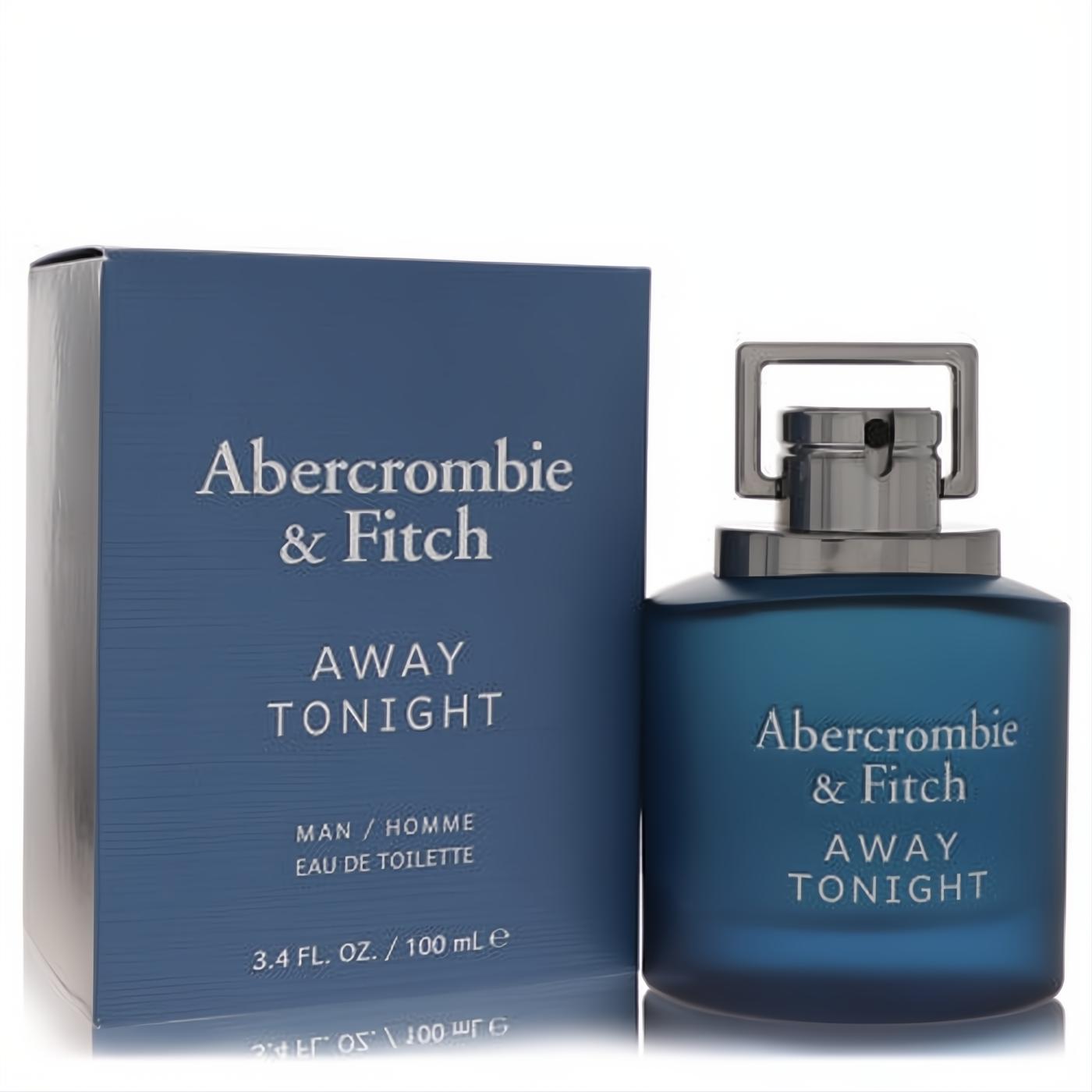 Abercrombie & Fitch Away Tonight 3.4 oz cologne. Frosted deep blue bottle with a sleek silver cap and matching box.