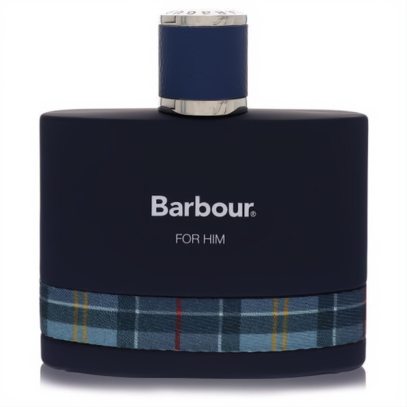 Experience Barbour Coastal men's Eau de Parfum in a sophisticated navy 3.4 oz bottle, featuring an iconic tartan plaid band.