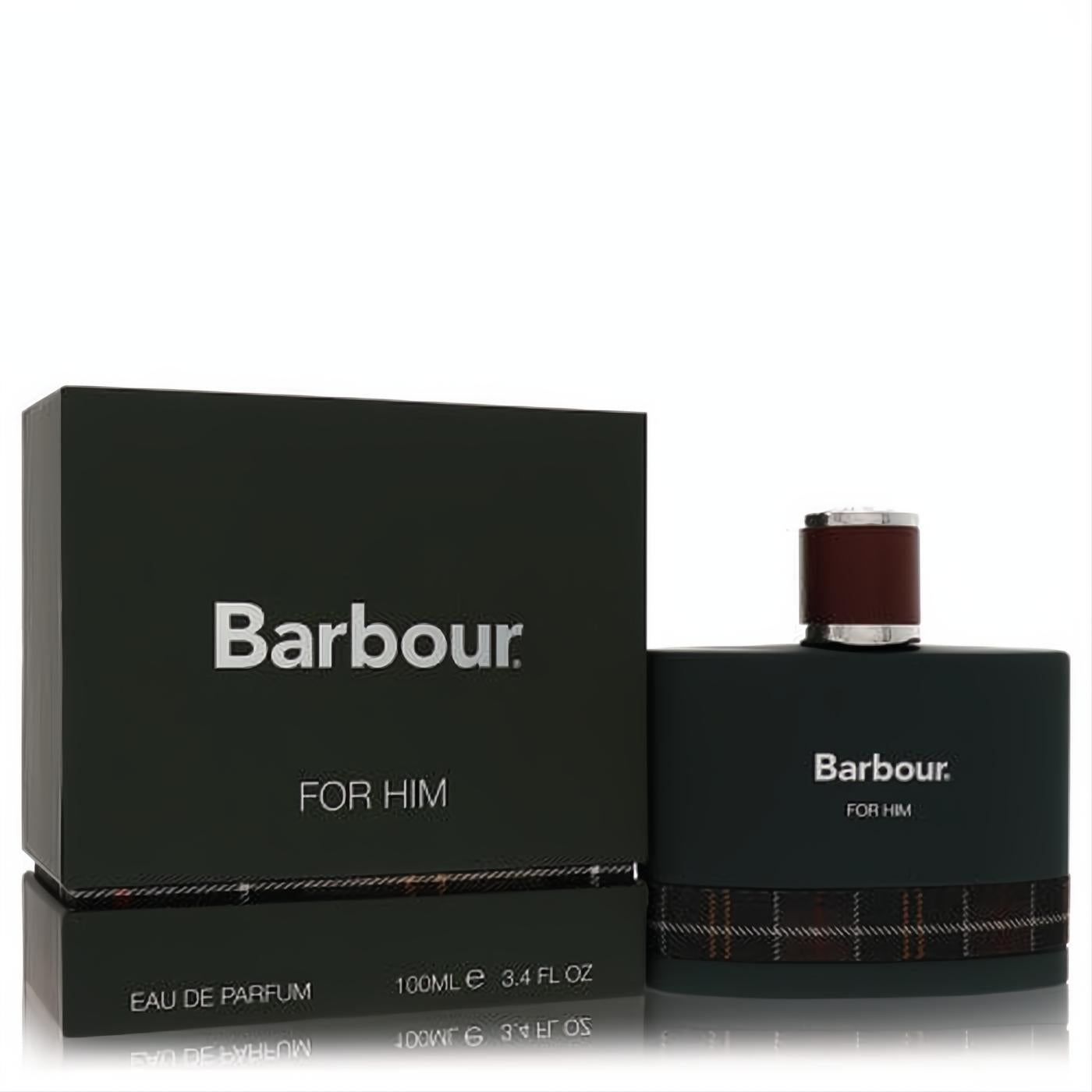 Discover Barbour For Him 3.4 oz Eau De Parfum. Distinctive dark green bottle, signature plaid band, and sleek silver cap.