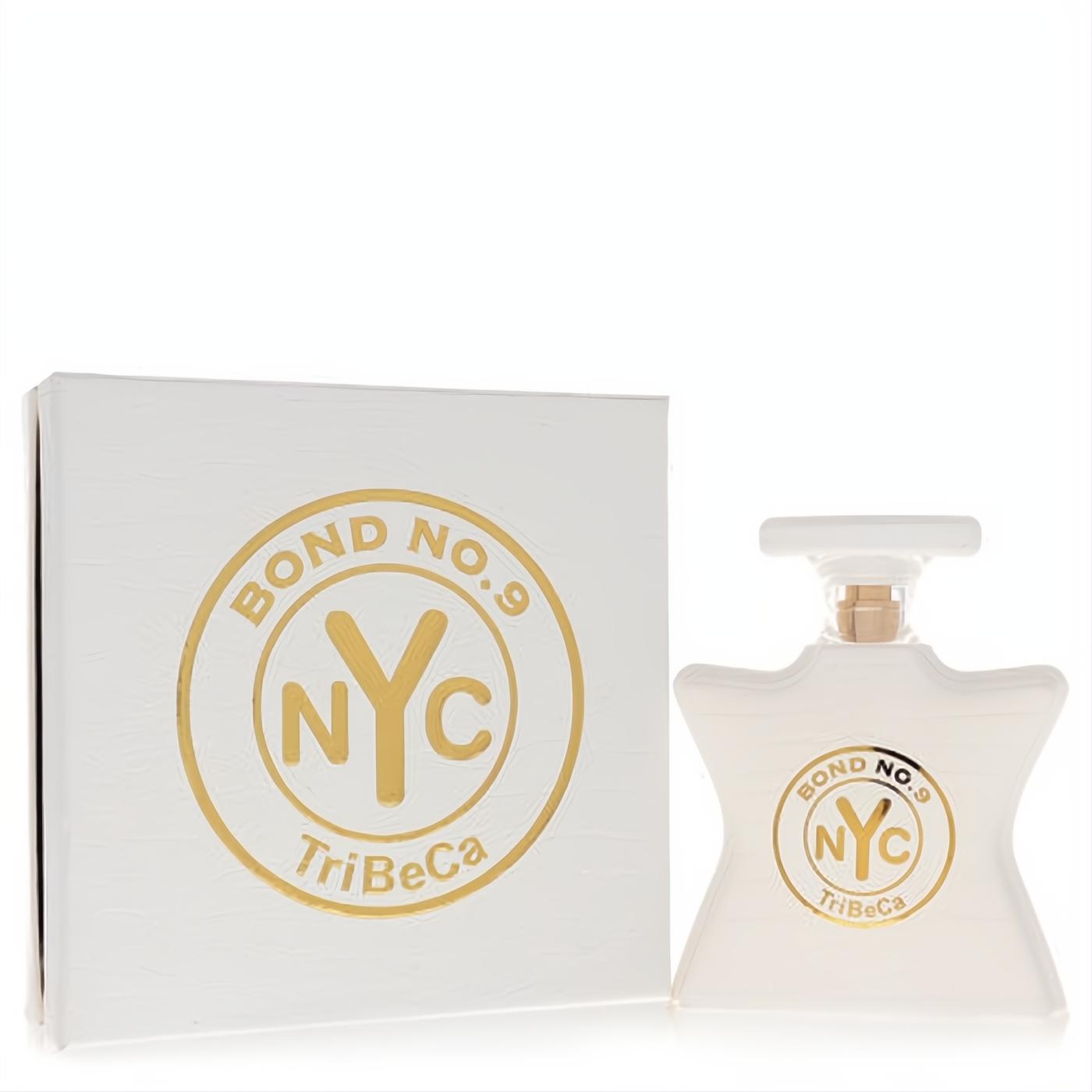 Bond No. 9 Tribeca 3.3 oz unisex EDP. Iconic white star bottle with gold accents and matching elegant box.