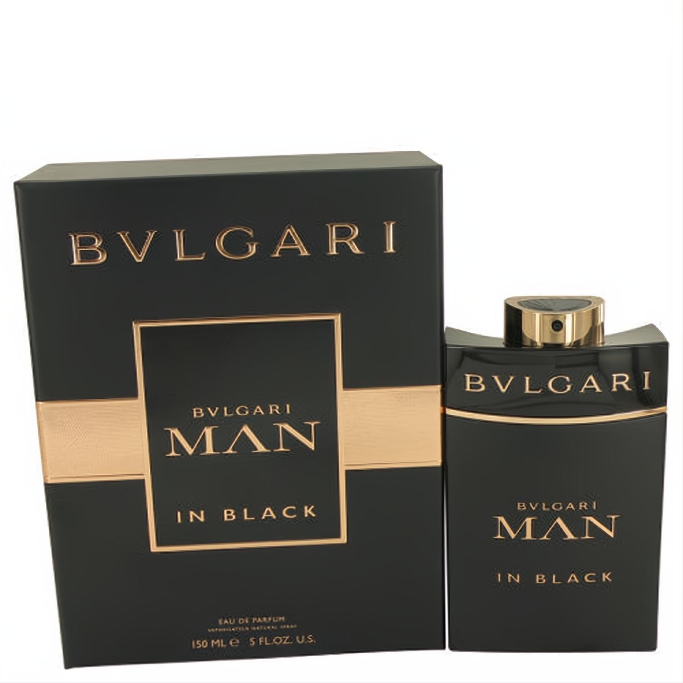 Elevate your style with Bvlgari Man In Black 5 oz EDP. Sophisticated black bottle and box with luxurious gold accents.