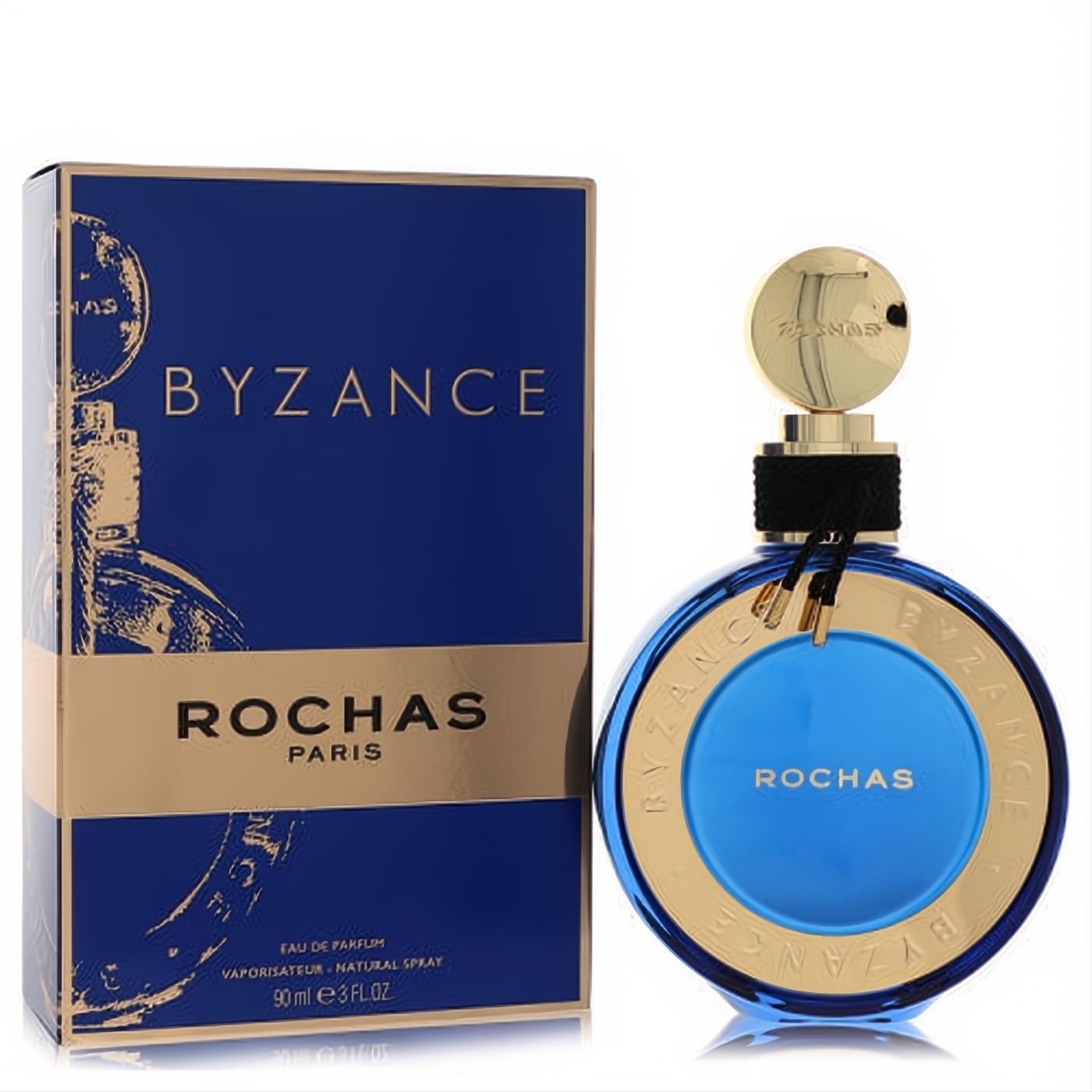 Rochas Byzance 2019 Edition 3 oz EDP. Elegant deep blue and gold bottle, a modern classic women's fragrance.