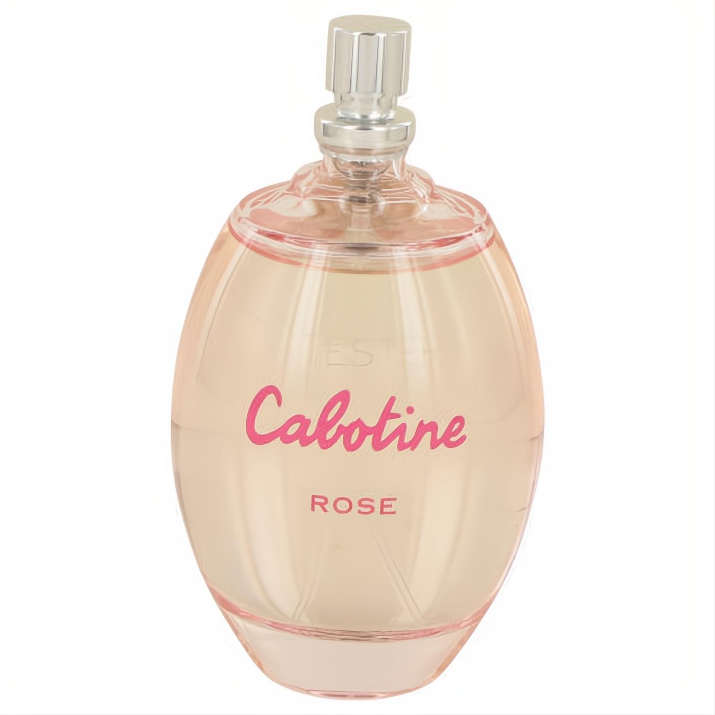 Elegant Cabotine Rose by Parfums Gres 3.4 oz EDT tester spray. Clear oval bottle with delicate pink fragrance and sleek silver cap.