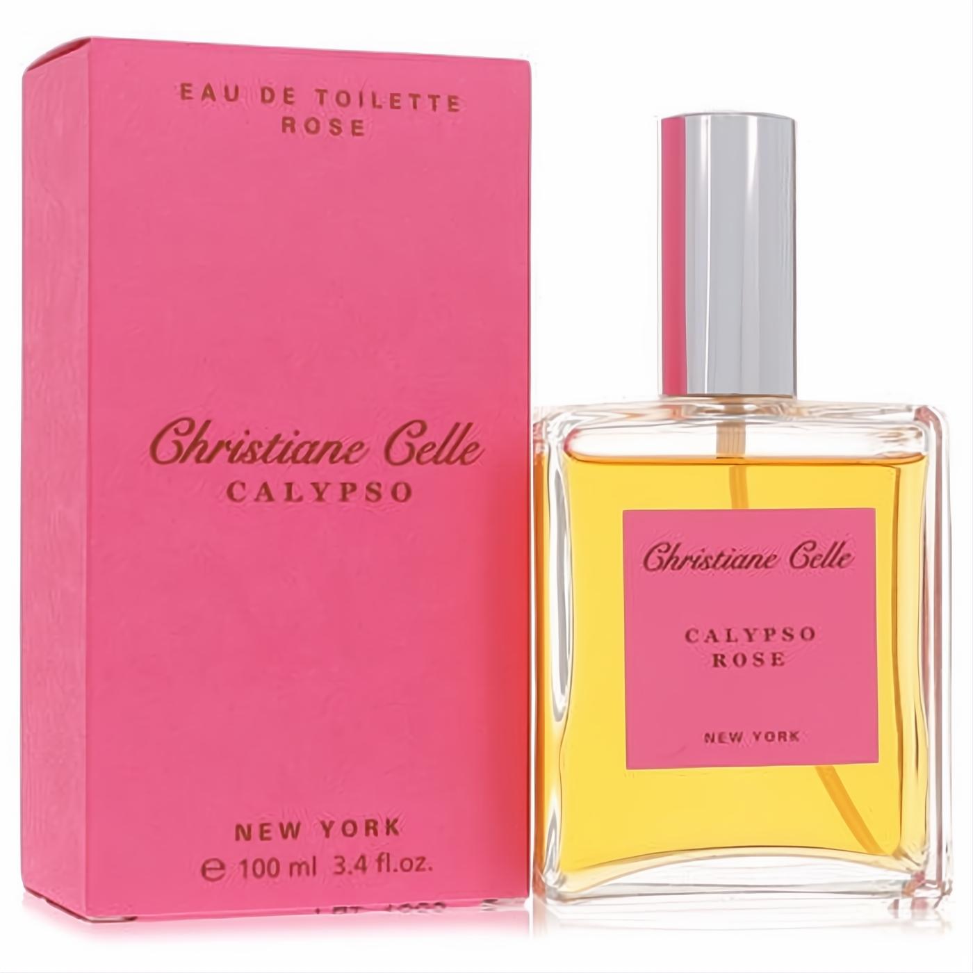 Calypso Rose 3.4 oz Eau De Toilette spray by Christiane Celle. Chic clear bottle with vibrant pink label and matching box.
