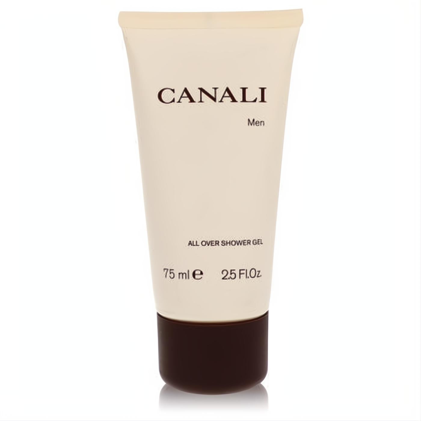 Canali Men's All Over Shower Gel, 2.5 oz, in a sophisticated cream and dark brown squeeze tube.