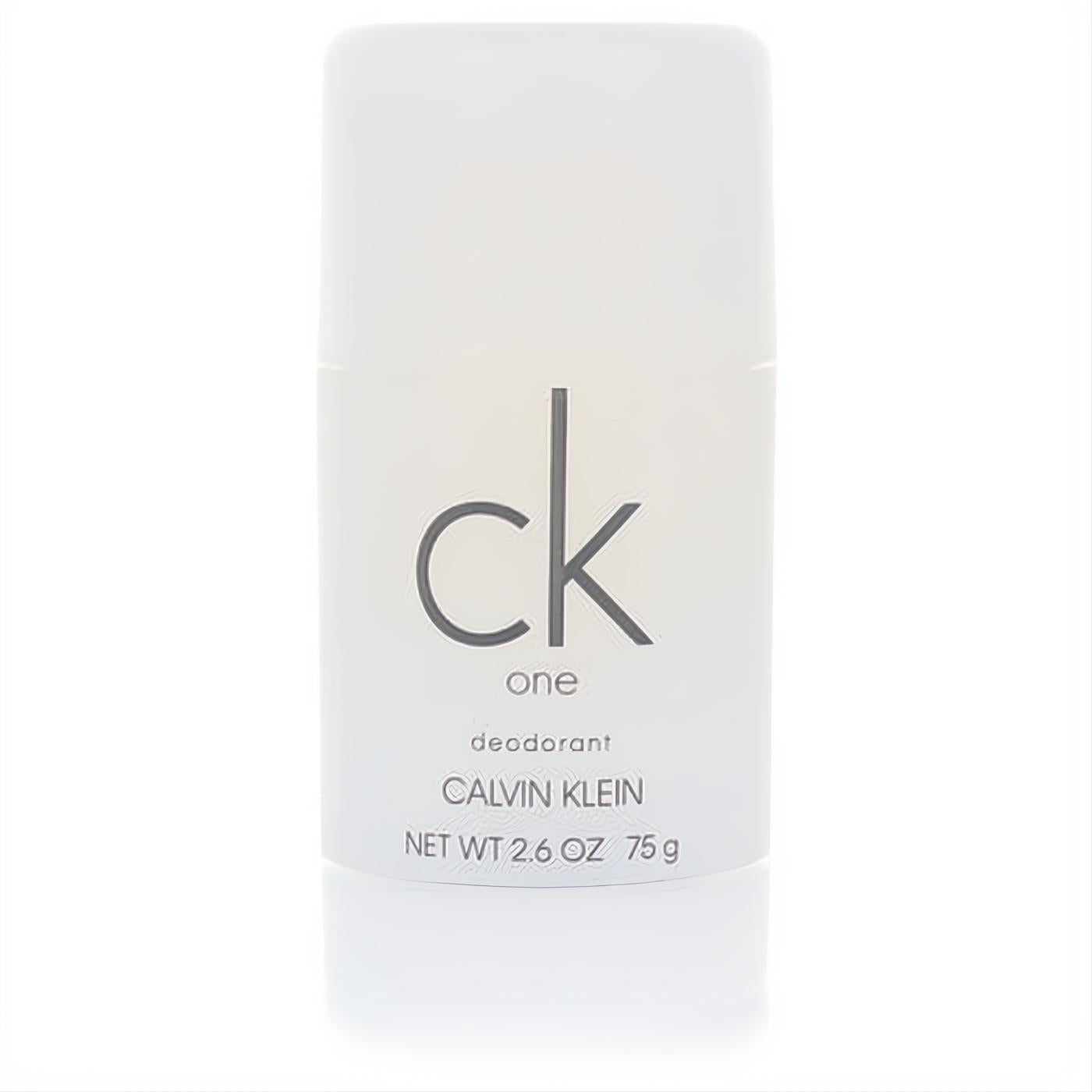 Experience Ck One Calvin Klein 2.6 oz deodorant stick. Sleek white design with prominent dark grey branding.