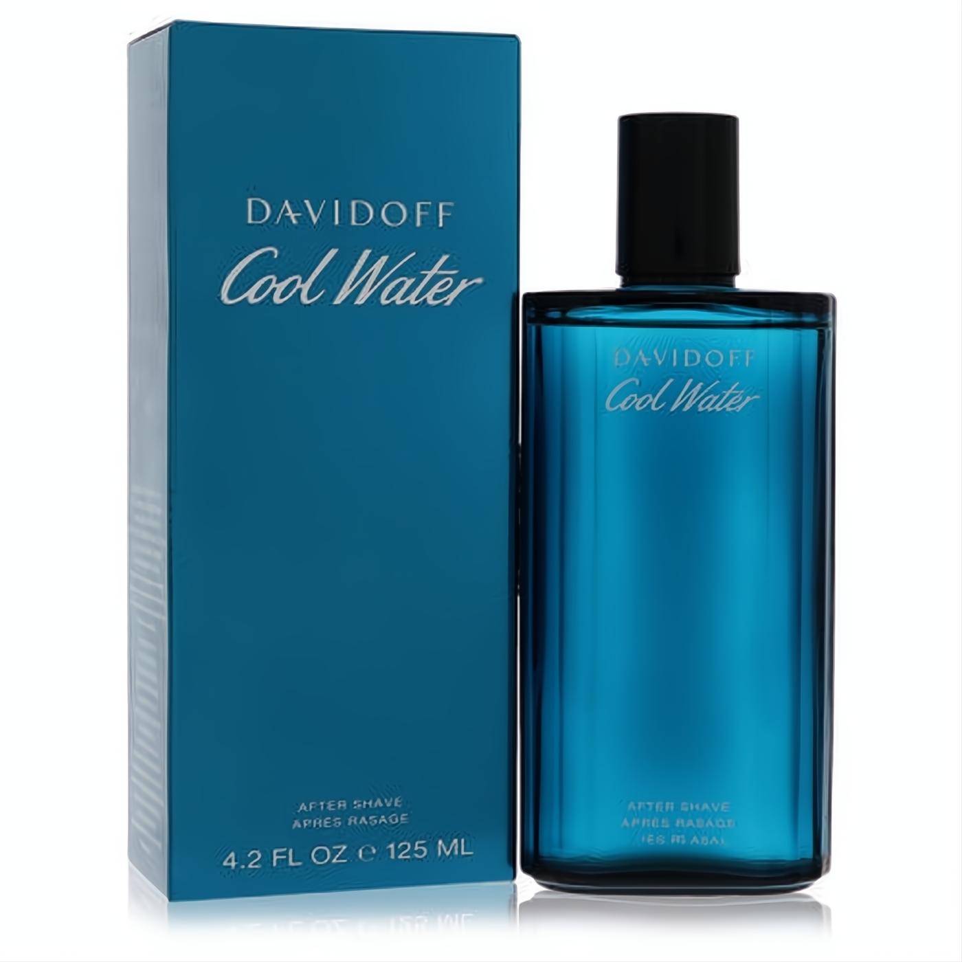 Davidoff Cool Water After Shave 4.2 oz. Iconic deep blue glass bottle with black cap and matching box for men.