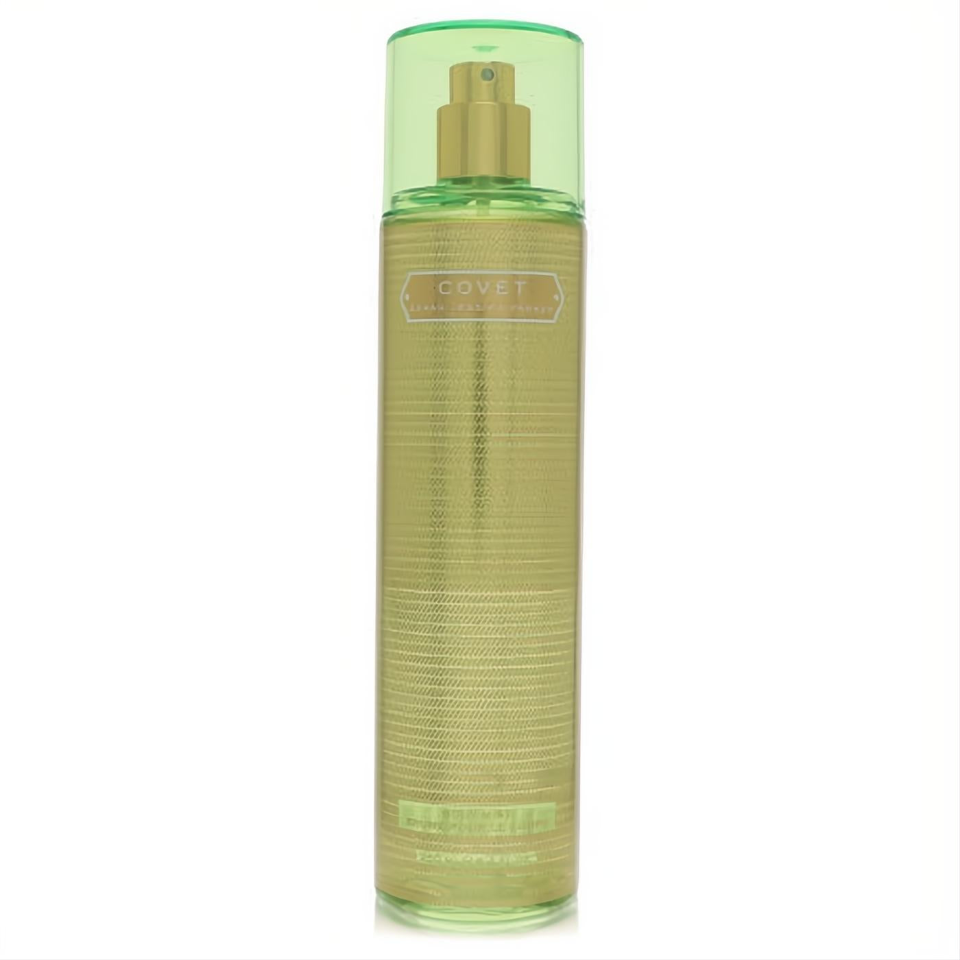 Covet by Sarah Jessica Parker 8.4 oz body mist. Chic gold textured bottle with a vibrant green cap.