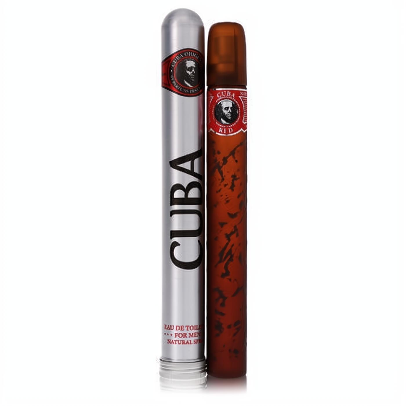 Bold Cuba Red men's Eau de Toilette spray, 1.15 oz, in a distinctive cigar-style brown bottle with sleek silver packaging.