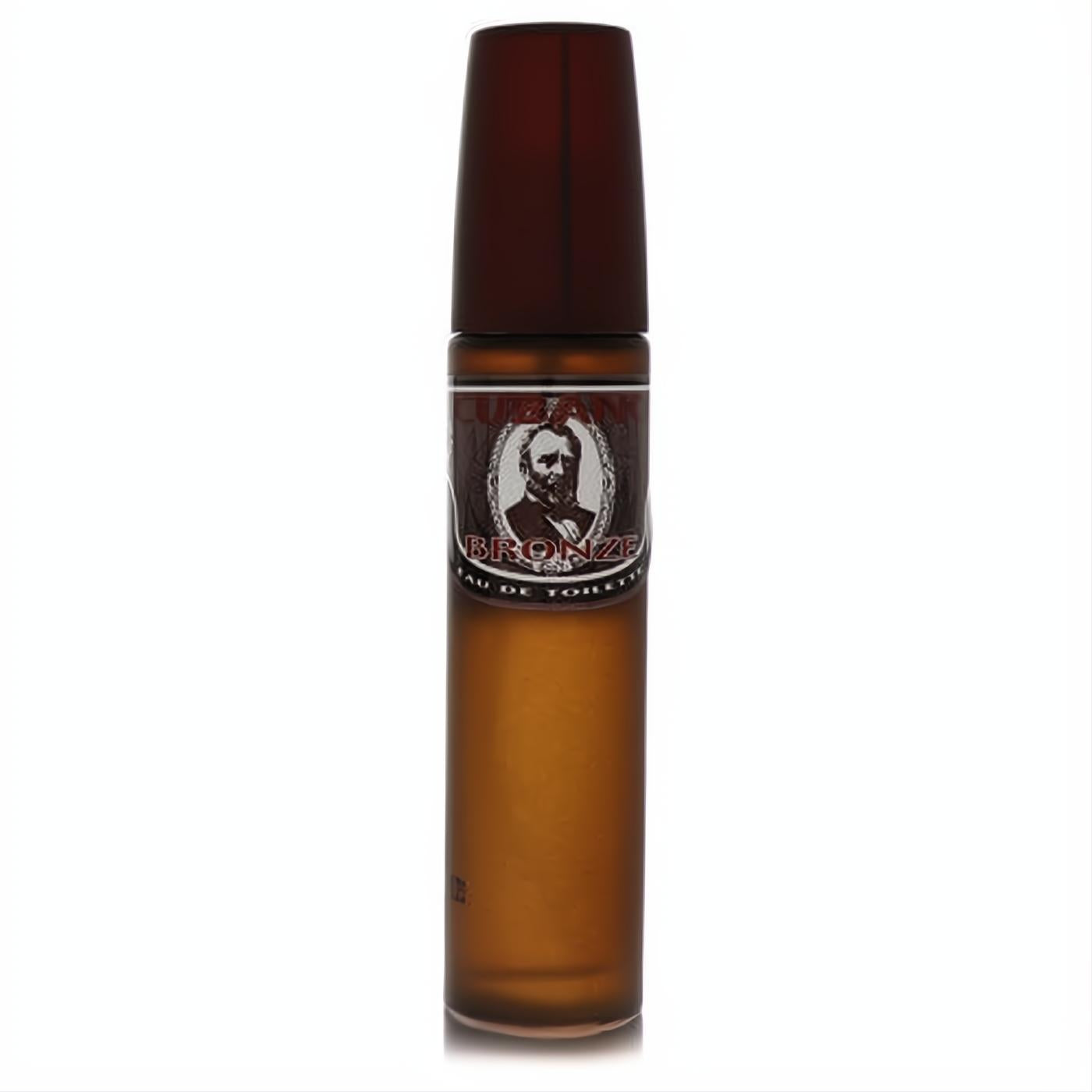Cubano Bronze 1 oz men's Eau de Toilette. Elegant bronze glass spray bottle with dark cap and vintage portrait label.