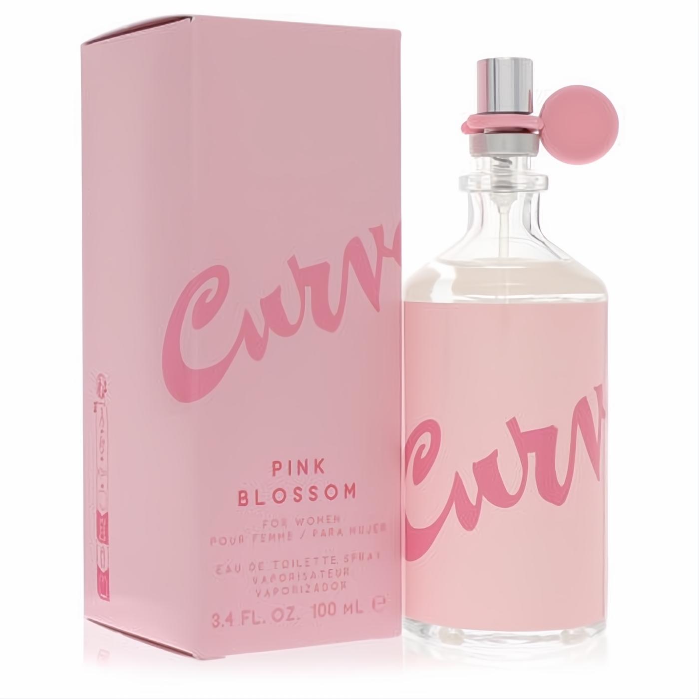 Liz Claiborne Curve Pink Blossom 3.4 oz women's EDT. Clear glass bottle with a pink label, silver cap, and matching pink box.