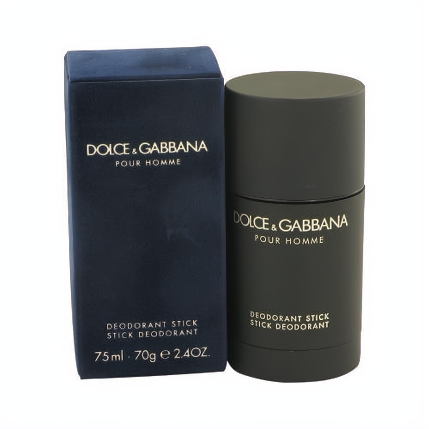 Elegant Dolce & Gabbana Pour Homme 2.4 oz deodorant stick in a dark matte finish, displayed with its sophisticated navy box.