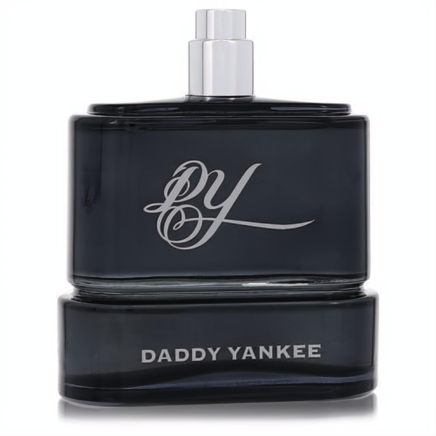 Elevate your scent with Daddy Yankee 3.4 oz EDT. Dark gray glass bottle, prominent silver DY logo, and modern metallic cap.