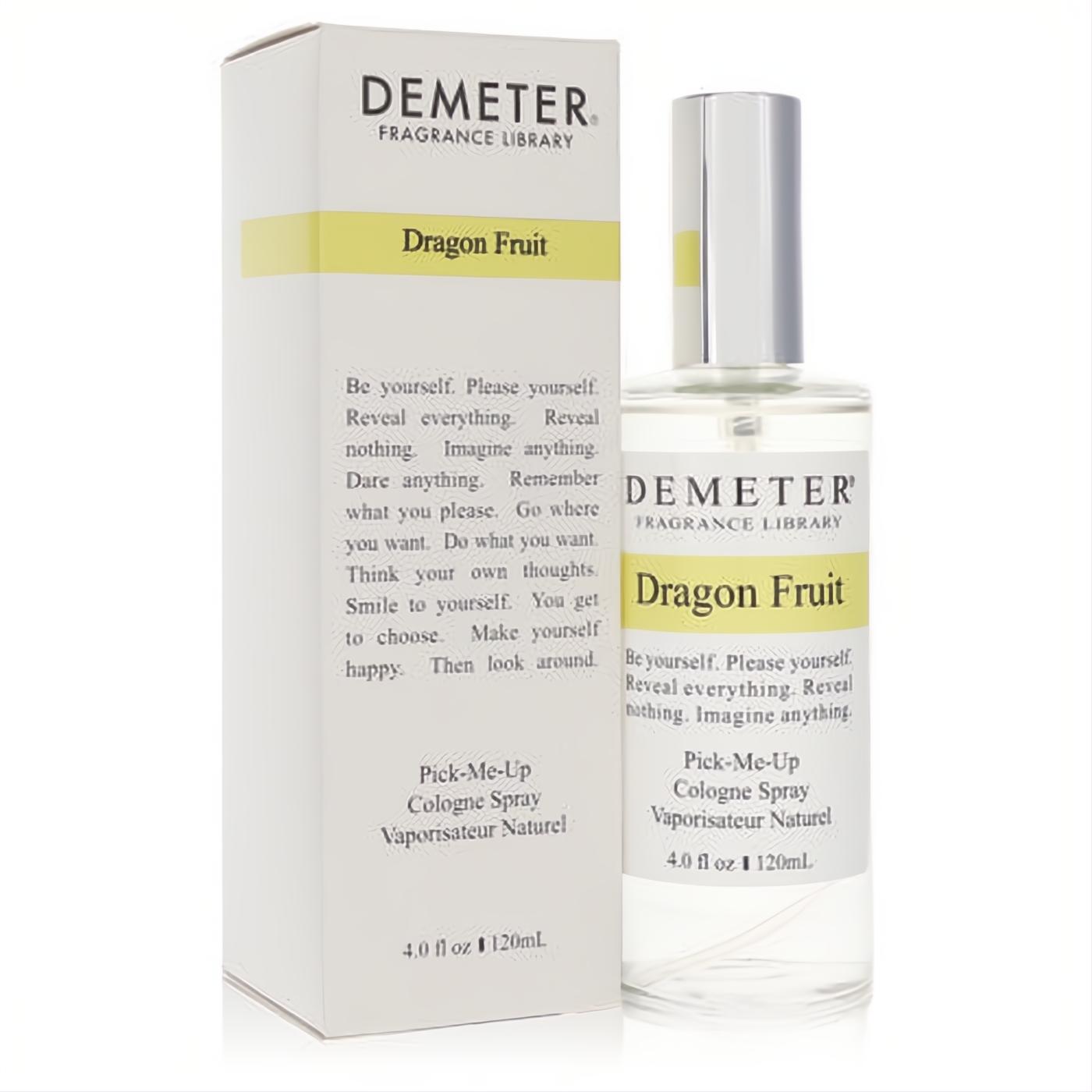 Demeter Dragon Fruit 4 oz cologne spray and box. Clear bottle, silver cap, yellow label.