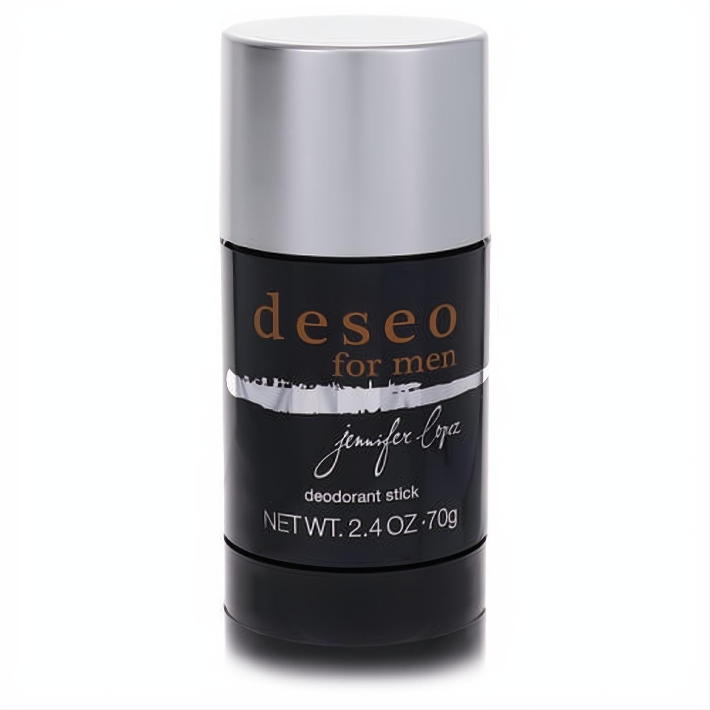 Deseo for Men by Jennifer Lopez 2.4 oz deodorant stick. Sleek black body, metallic silver cap, and bold orange branding.