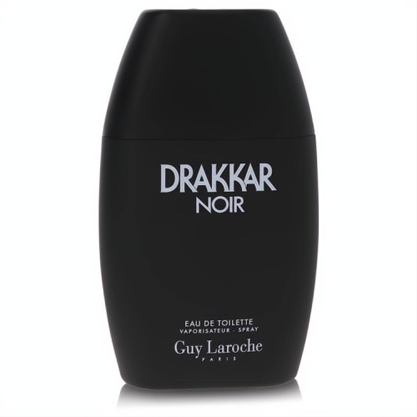 Sleek black matte Drakkar Noir Eau De Toilette spray bottle by Guy Laroche. Bold, classic men's fragrance.