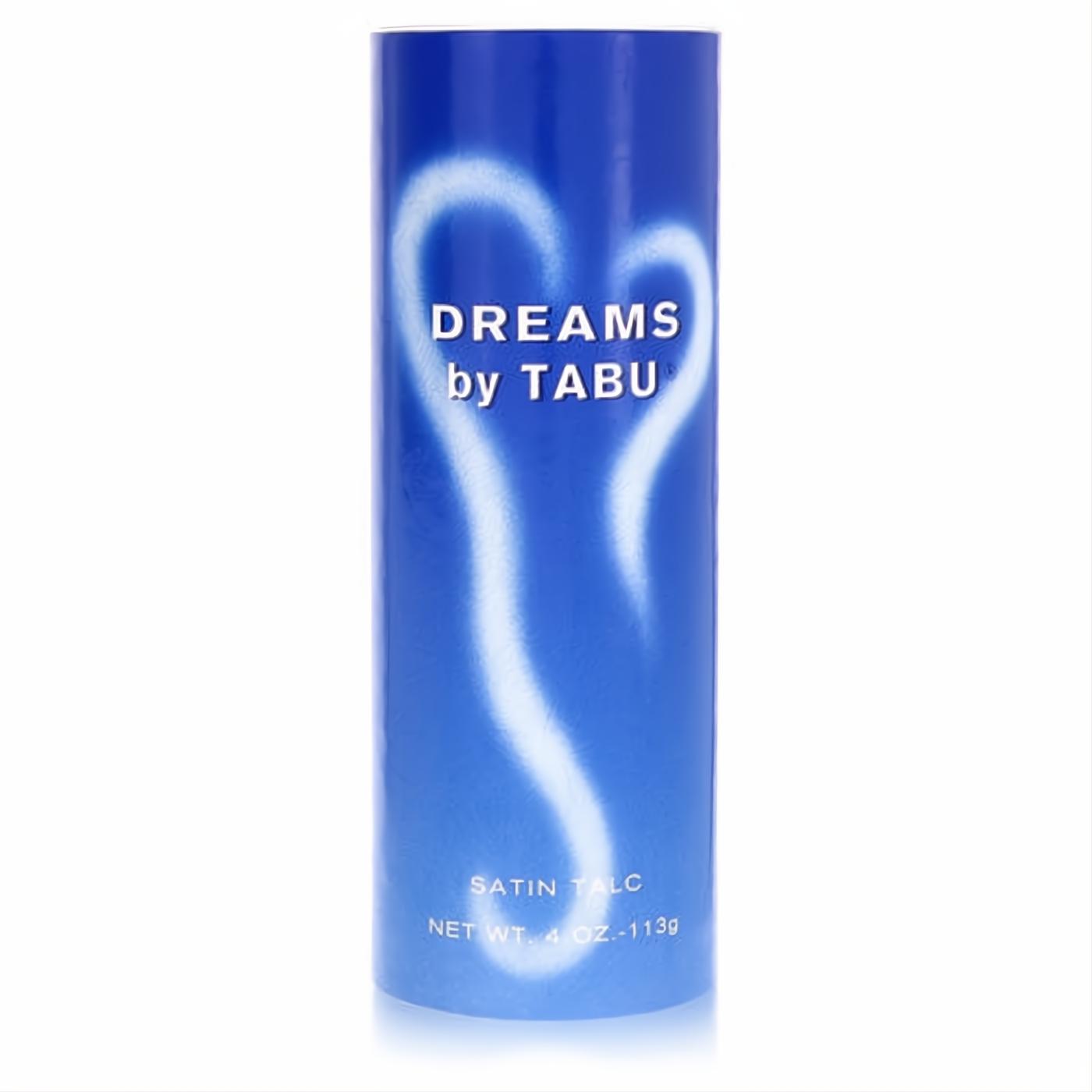 Dreams by TABU Satin Talc, 4 oz. Vibrant blue container with a captivating white heart design.