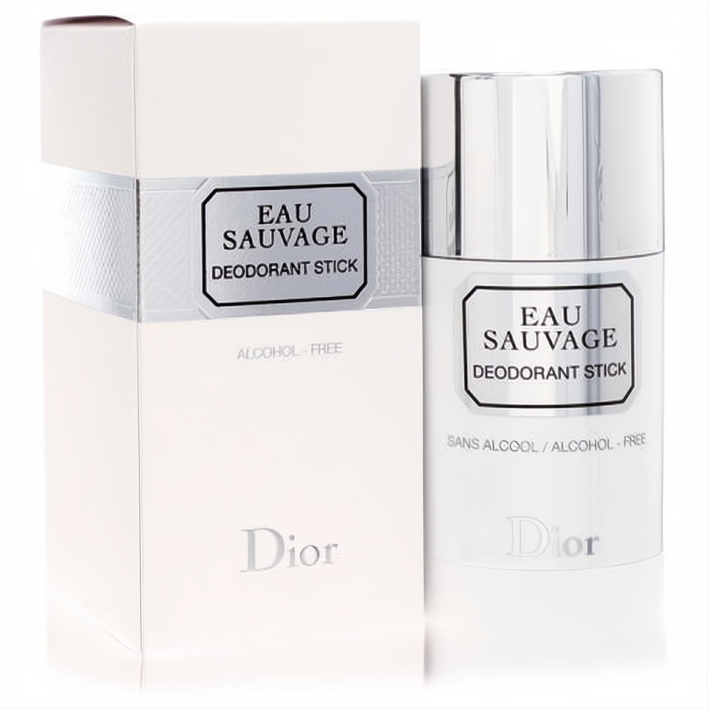 Christian Dior Eau Sauvage 2.5 oz men's alcohol-free deodorant stick in sleek white and silver packaging.