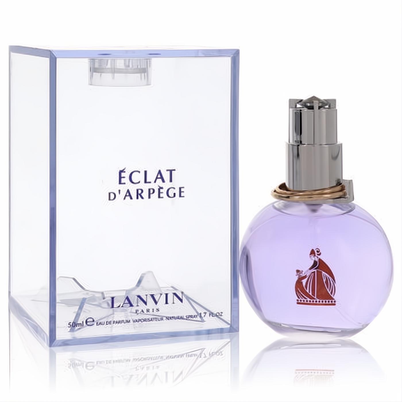 Exquisite Lanvin Eclat D'Arpege 1.7 oz perfume: round lavender bottle, jeweled silver cap, and clear packaging.