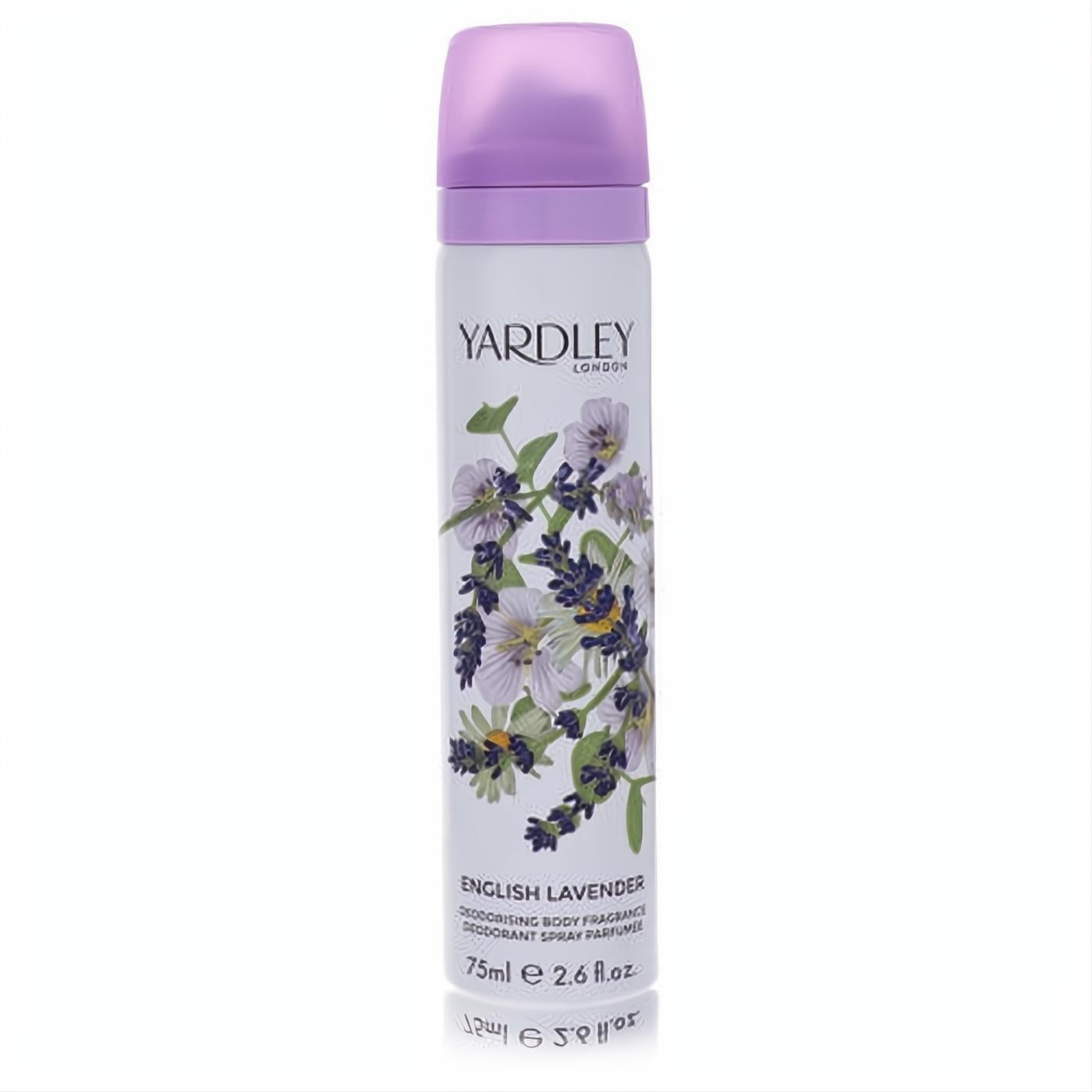 Yardley London English Lavender 2.6 oz refreshing unisex body spray. White can with captivating purple floral design and lavender cap.