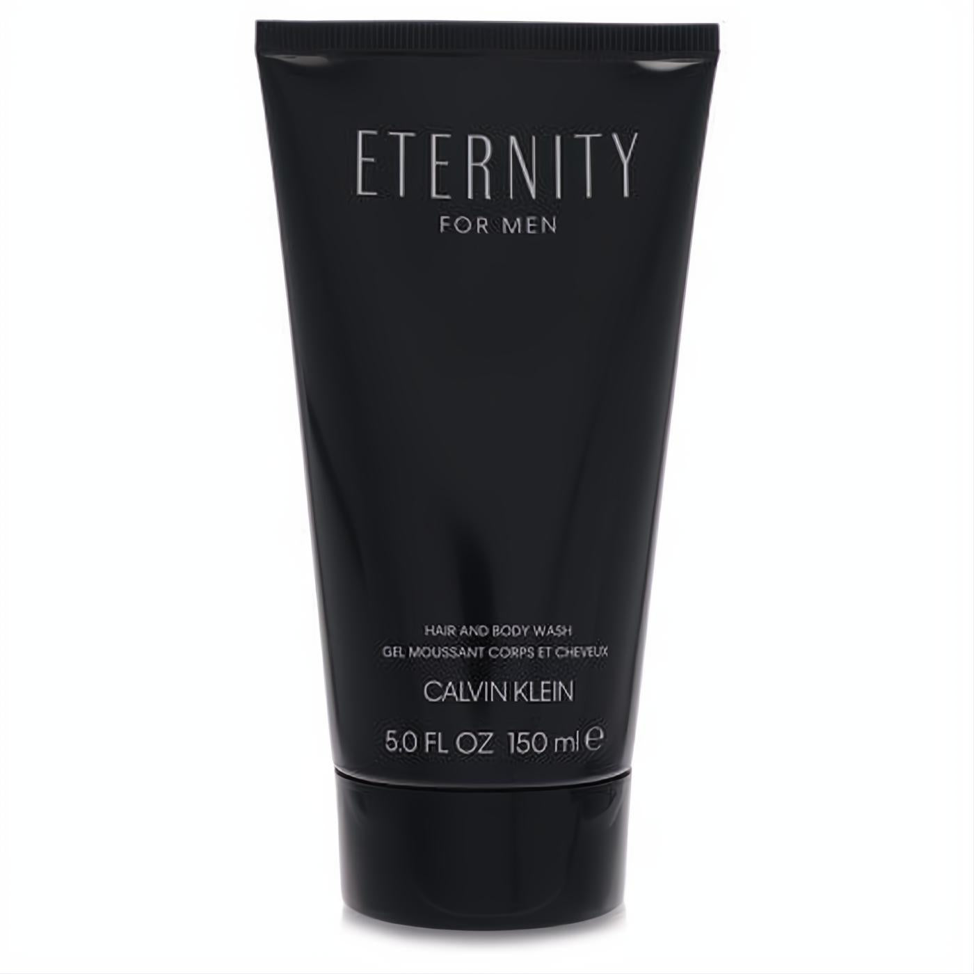 Calvin Klein Eternity for Men 5 oz Hair and Body Wash. Sleek black tube with silver text for a luxurious daily routine.