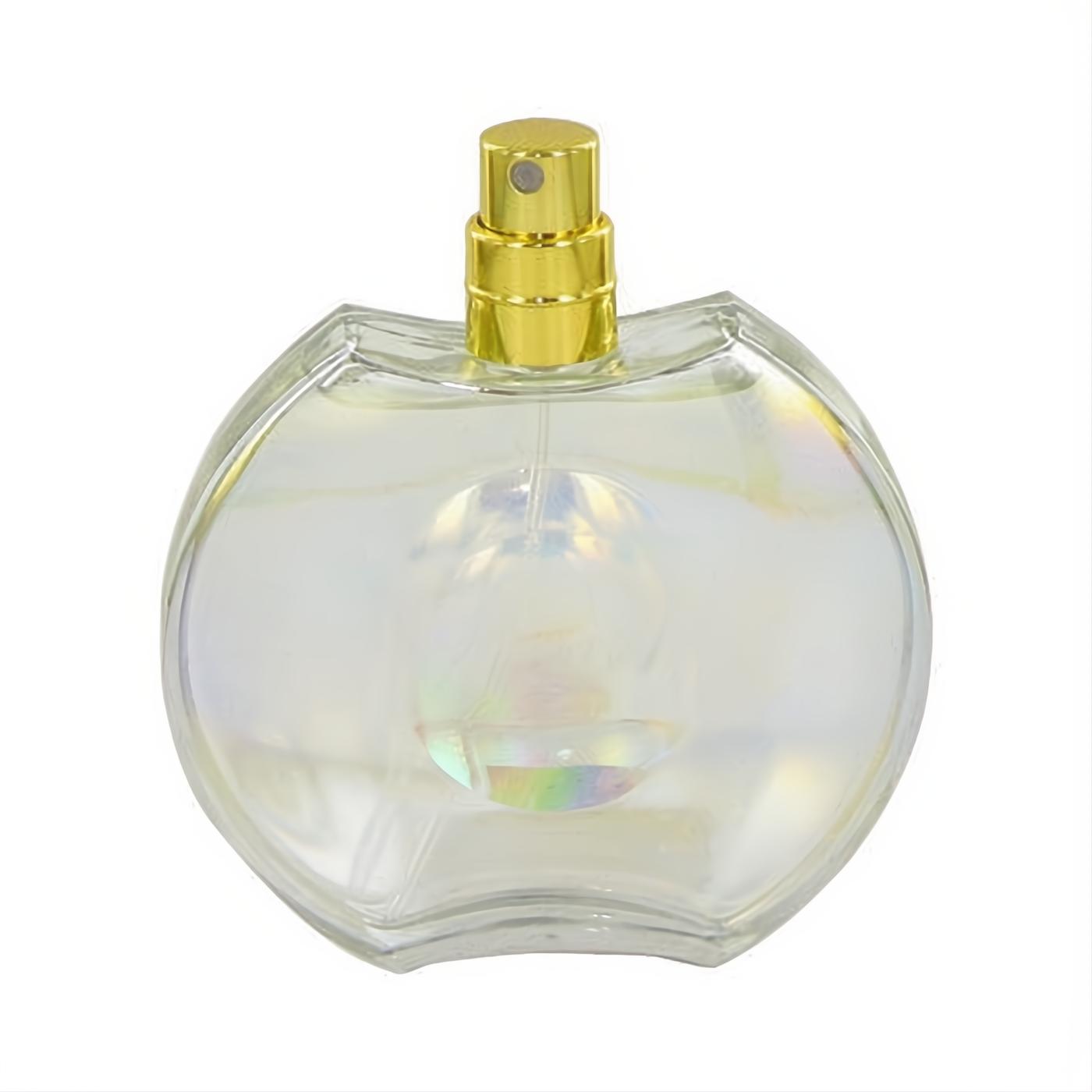 Iconic Forever Elizabeth perfume bottle: iridescent curved glass design, clear liquid, and a gleaming gold spray top.