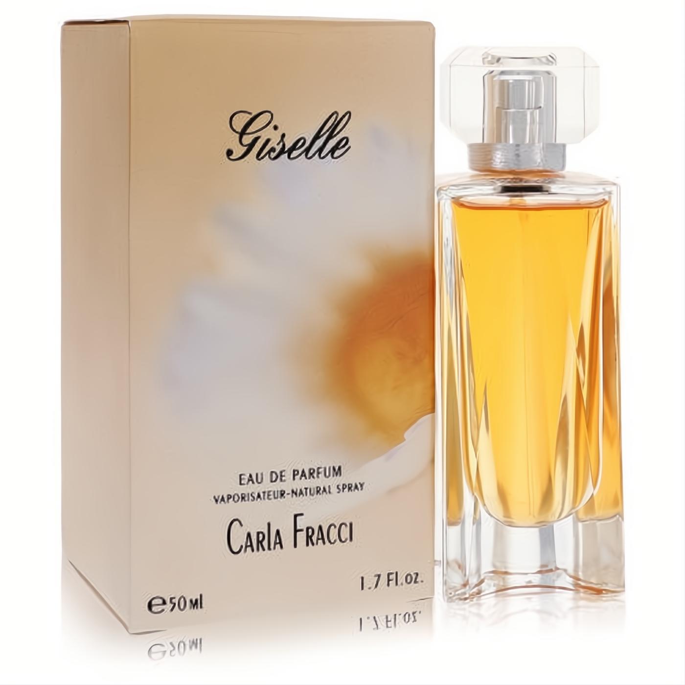 Giselle by Carla Fracci 1.7 oz women's Eau De Parfum. Elegant clear glass bottle with golden fragrance and chic beige box.