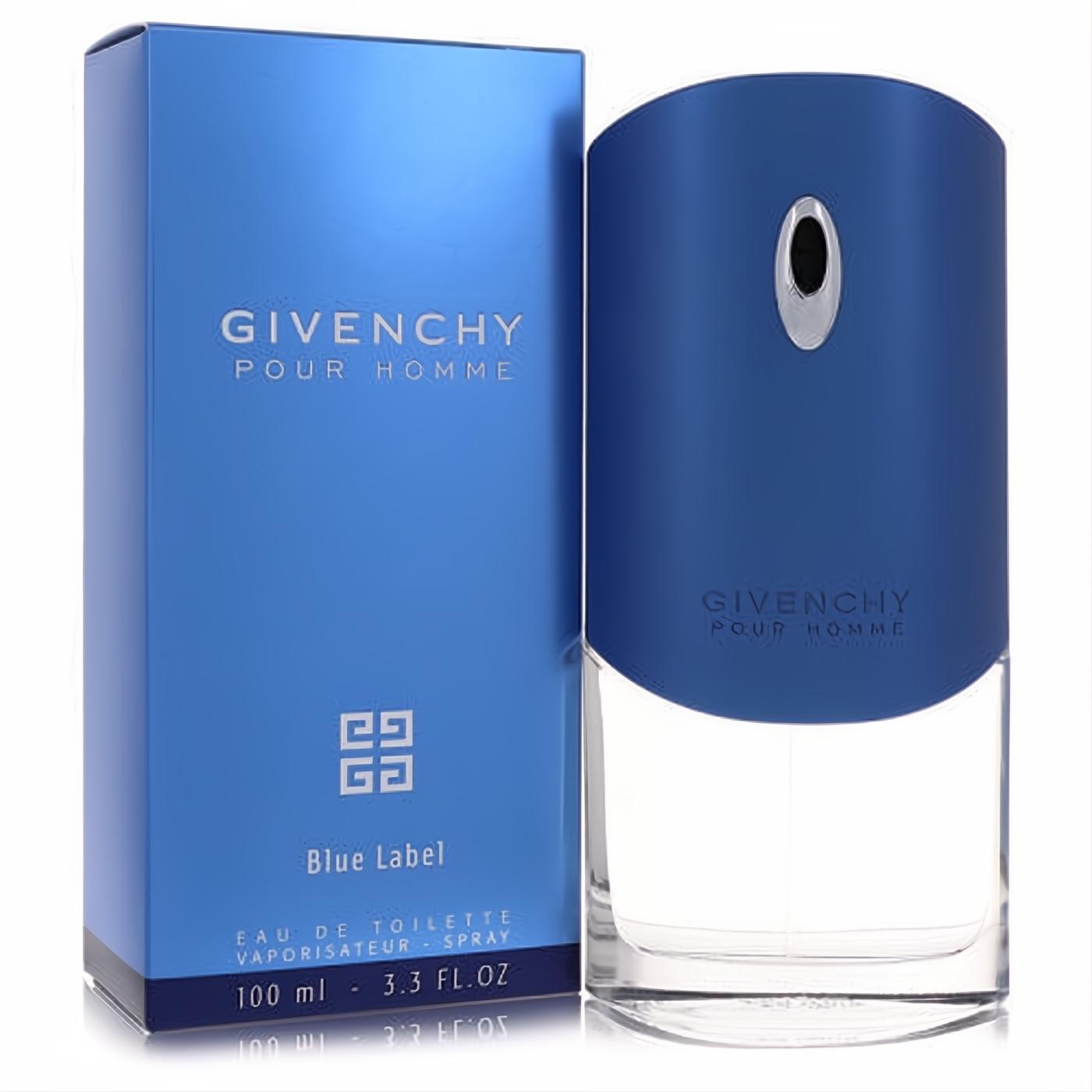 Elevate your style with Givenchy Blue Label 3.3 oz EDT for men. Features a sleek matte blue box and a modern blue and clear glass bottle.