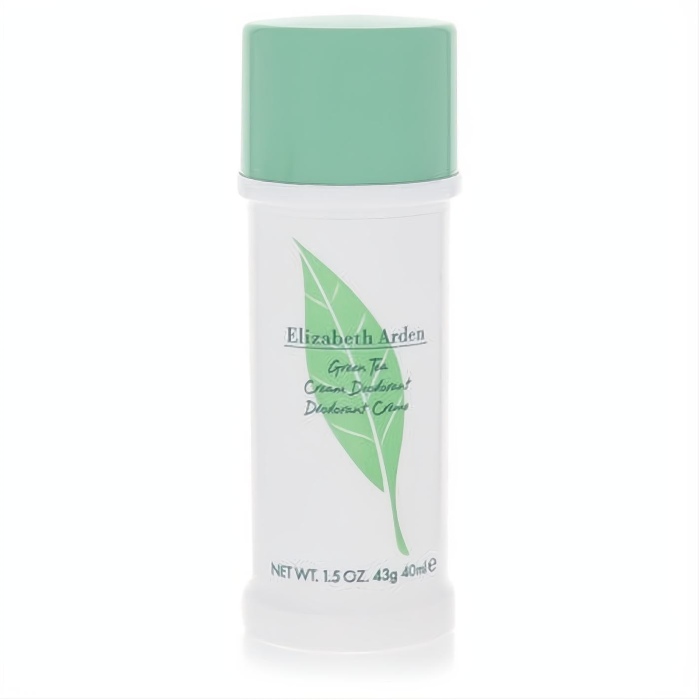 Elizabeth Arden Green Tea Cream Deodorant, 1.5 oz. White stick with a fresh green cap and elegant tea leaf design.