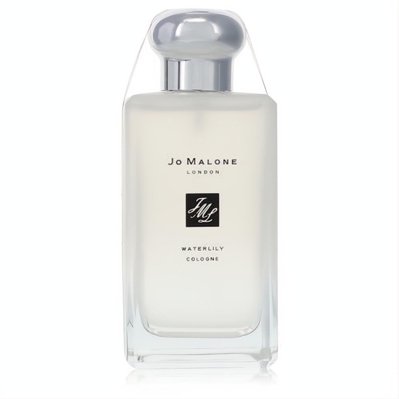 Experience Jo Malone Waterlily: a chic frosted glass cologne bottle with a sleek silver cap, unboxed in protective wrap.