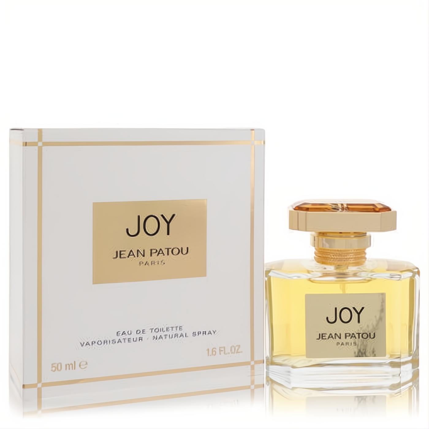 Joy by Jean Patou 1.6 oz Eau De Toilette spray. Elegant clear glass bottle with a gold cap and classic white box.
