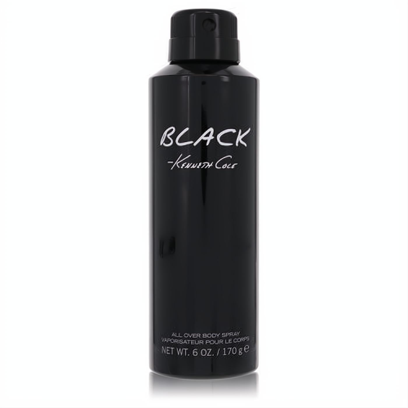 Bold Kenneth Cole Black men's 6 oz body spray in a sleek matte black can with crisp white branding.