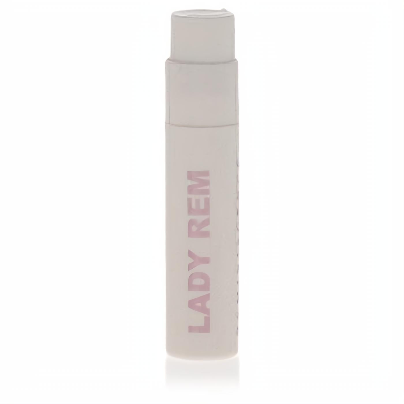 Discover Lady Rem: a chic .04 oz frosted white perfume sample vial with elegant pink branding.
