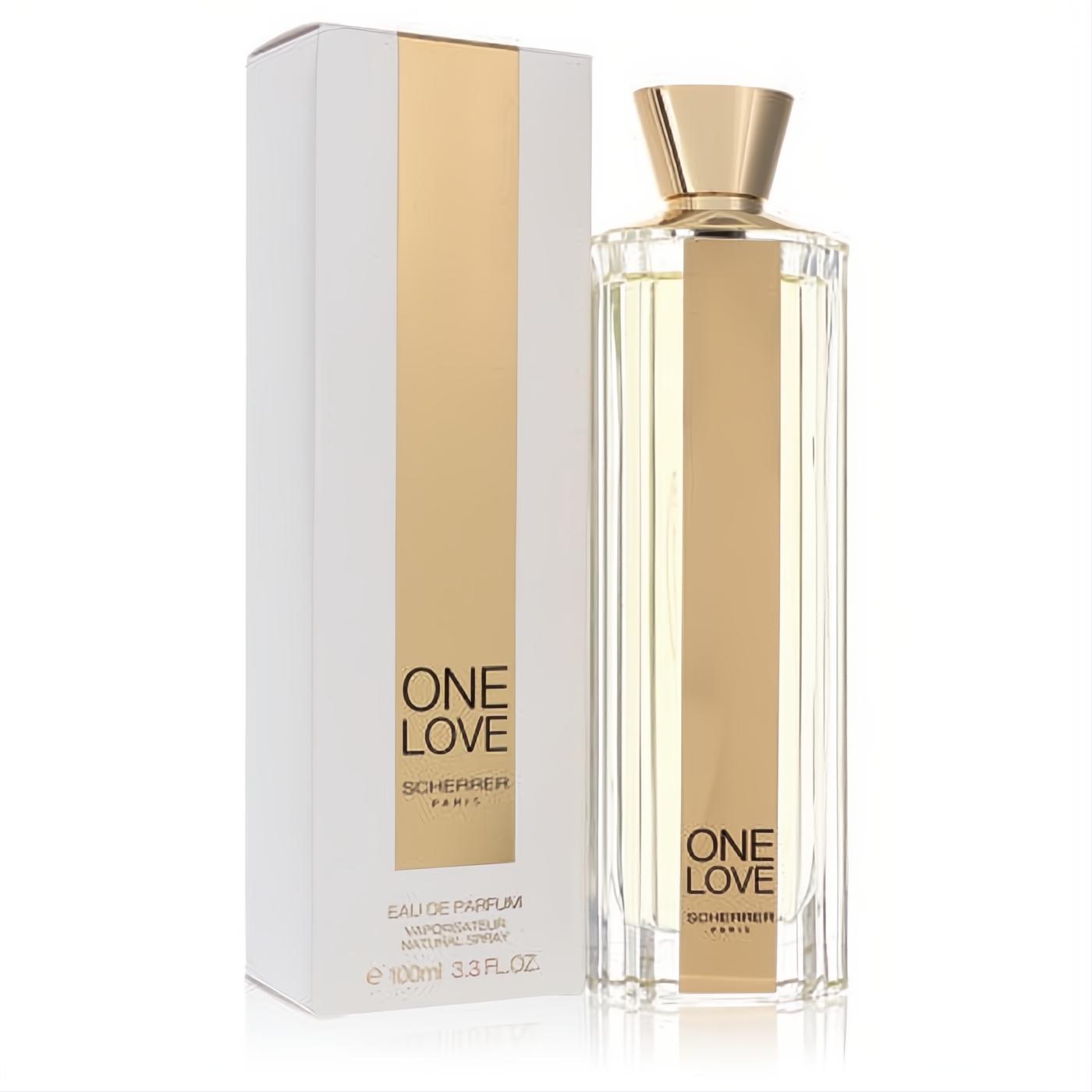 Luxurious One Love Jean Louis Scherrer women's 100ml Eau De Parfum. Elegant clear glass bottle with a stunning gold cap and label.