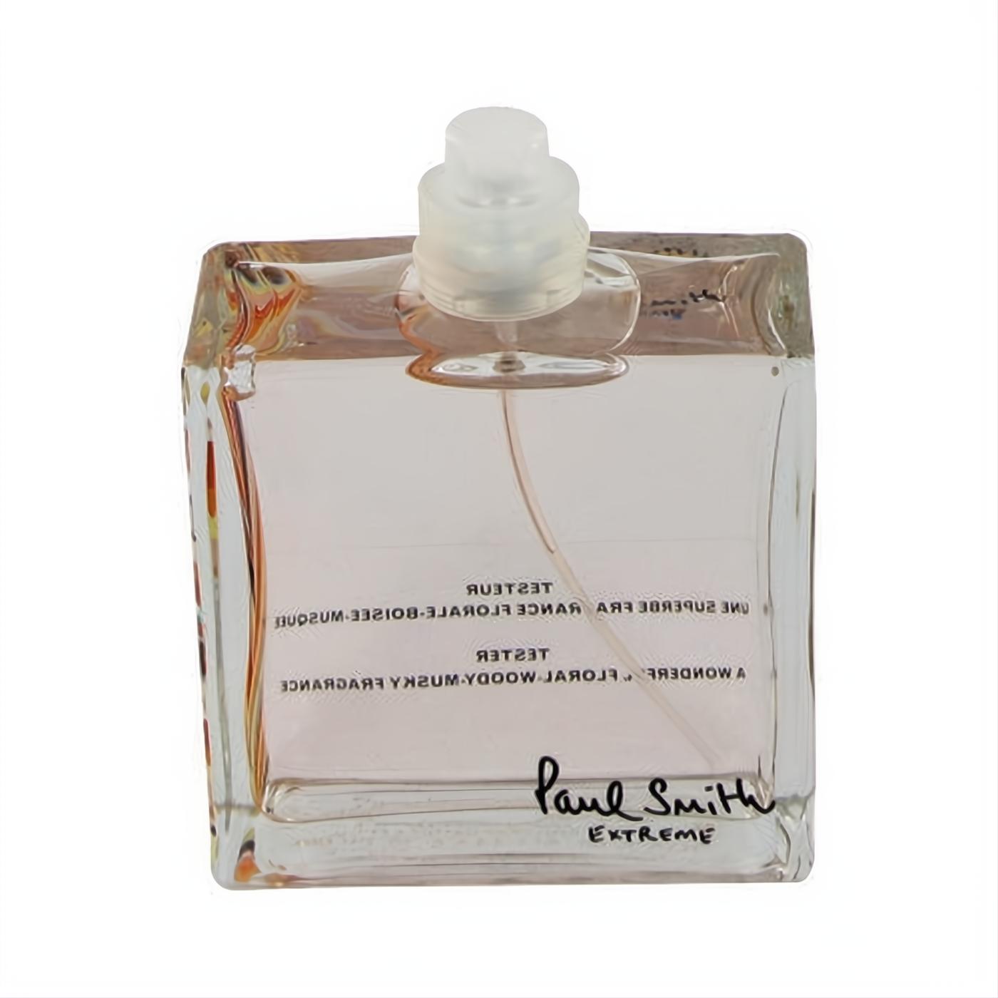 Paul Smith Extreme 3.4 oz female EDT tester spray. Clear rectangular glass bottle with light pink fragrance.