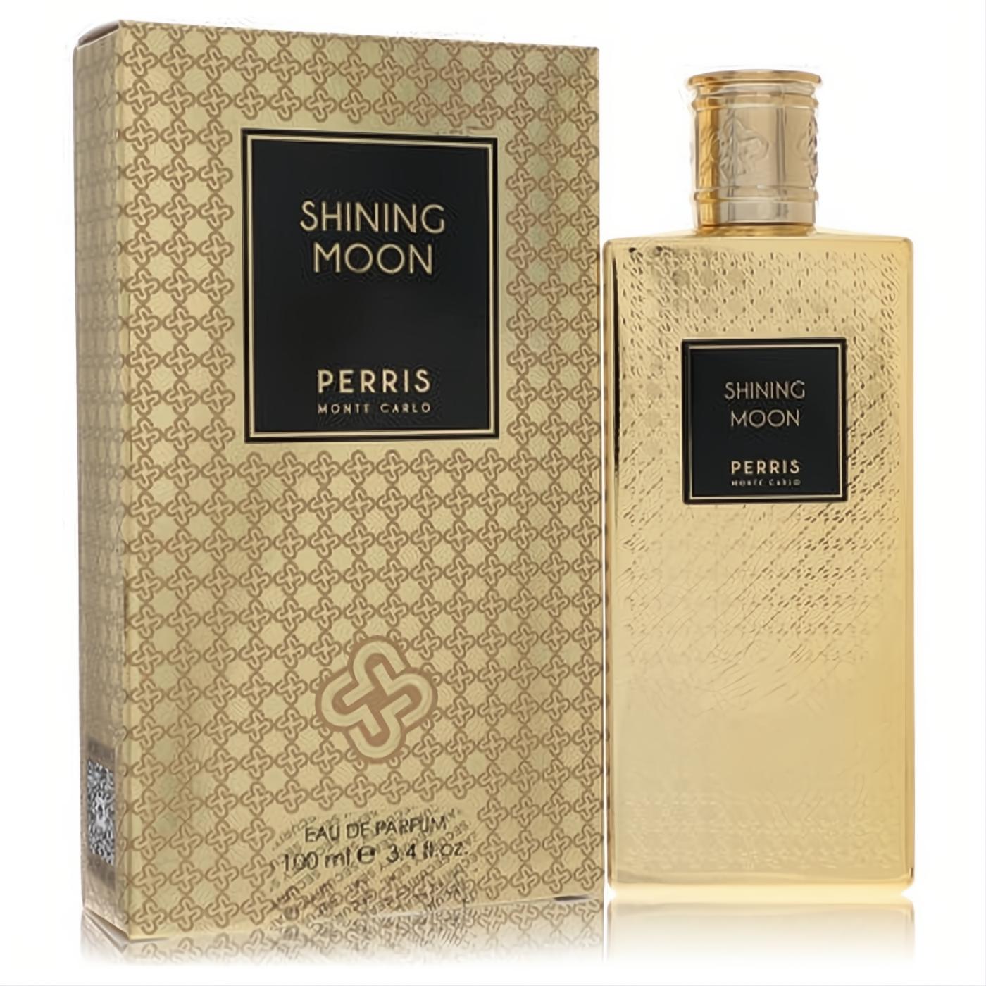 Perris Monte Carlo Shining Moon 3.4 oz unisex EDP. Exquisite gold textured bottle and box with a sleek black label.