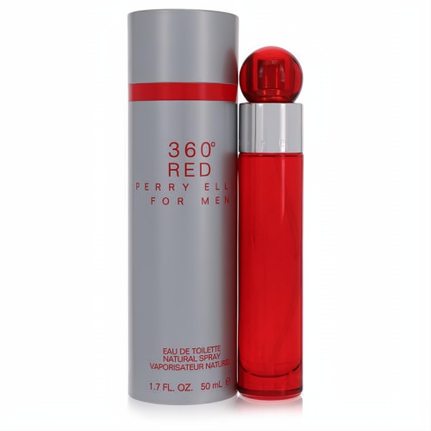 Elevate your scent with Perry Ellis 360 Red men's 1.7 oz Eau de Toilette spray, presented in a vibrant red bottle and sleek silver box.