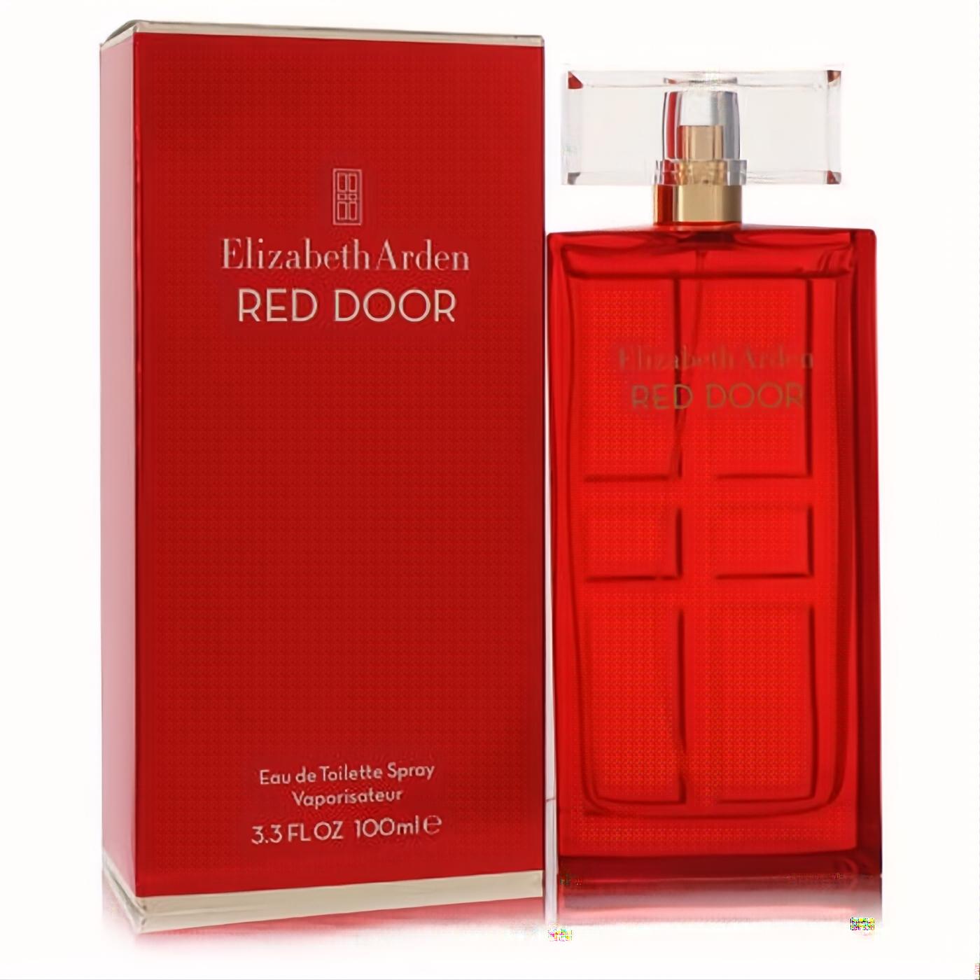 Luxurious Elizabeth Arden Red Door 3.3 oz EDT spray. Iconic red glass bottle with elegant door design and matching box.