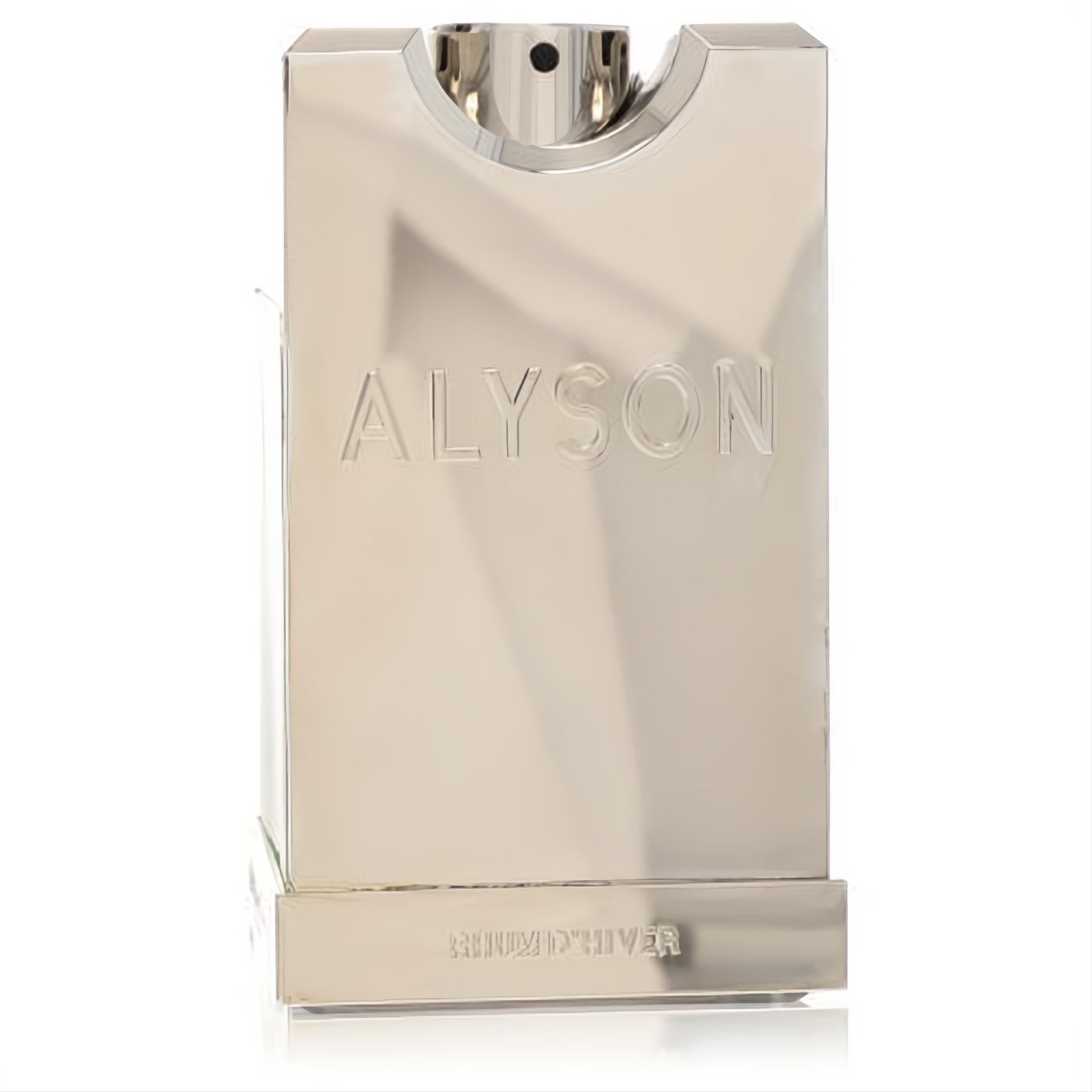 Luxurious silver metallic Alyson Oldoini Rhum D'hiver 3.3 oz EDP bottle, sleek modern design with embossed branding.