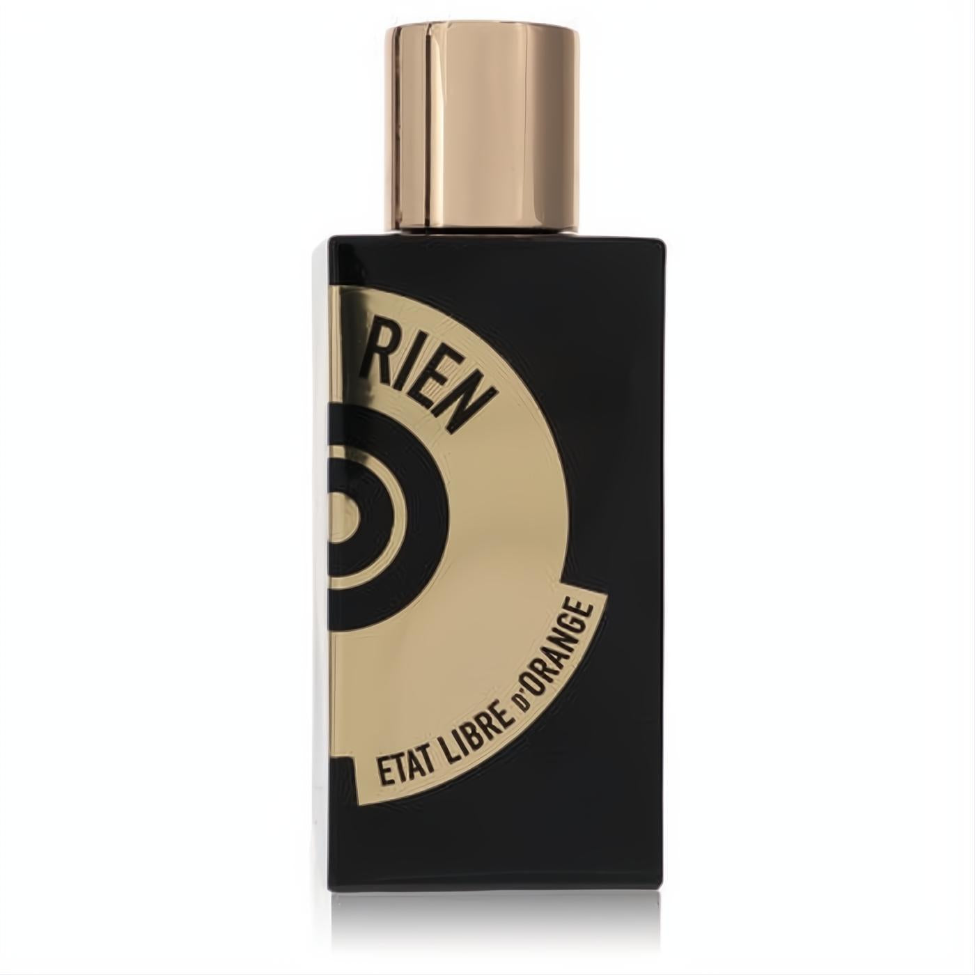 Elegant black Etat Libre D'Orange Rien Intense Incense EDP bottle, featuring a luxurious gold cap and bold circular label design.