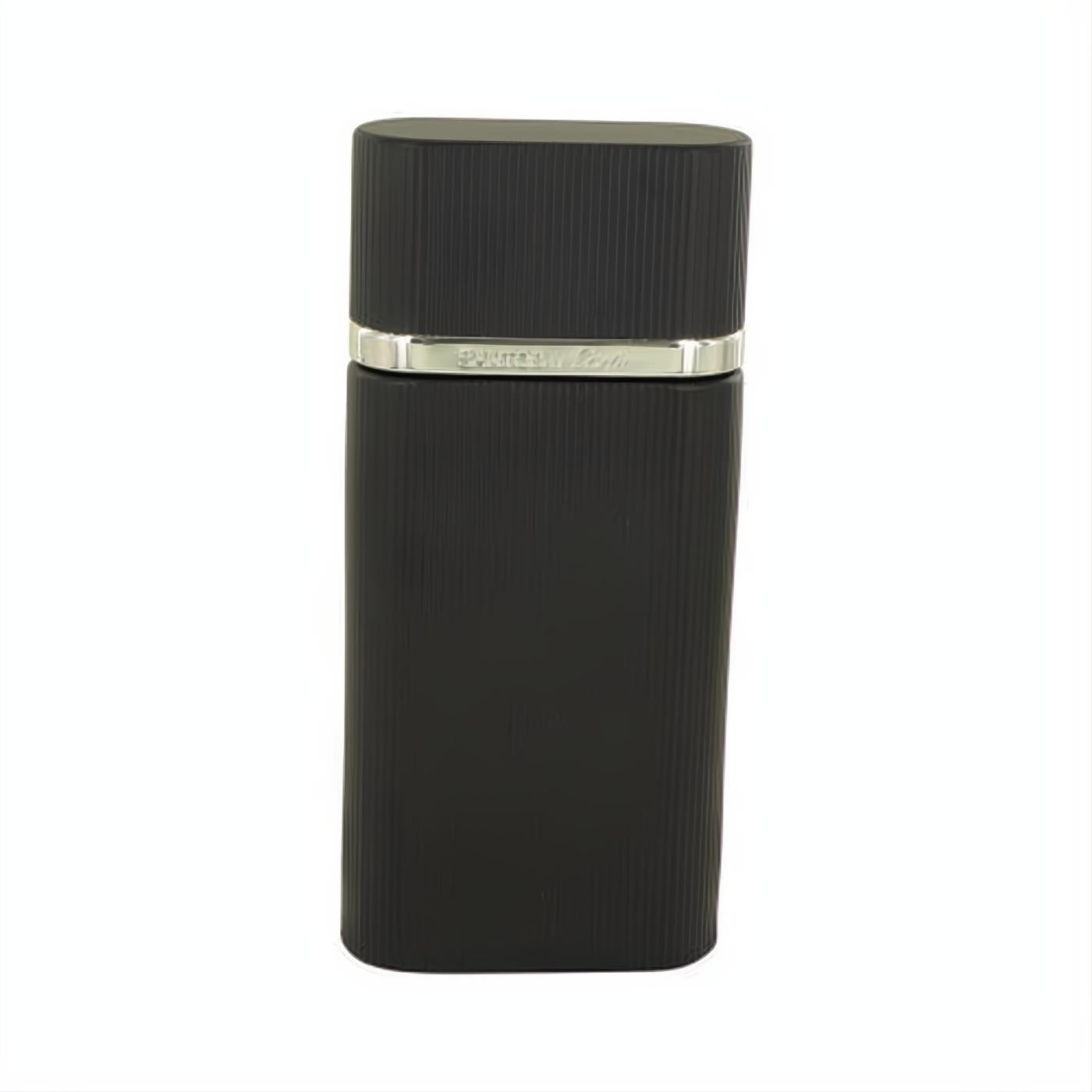 Elevate your style with Santos de Cartier men's EDT. Chic matte black ribbed spray bottle, sleek silver band.