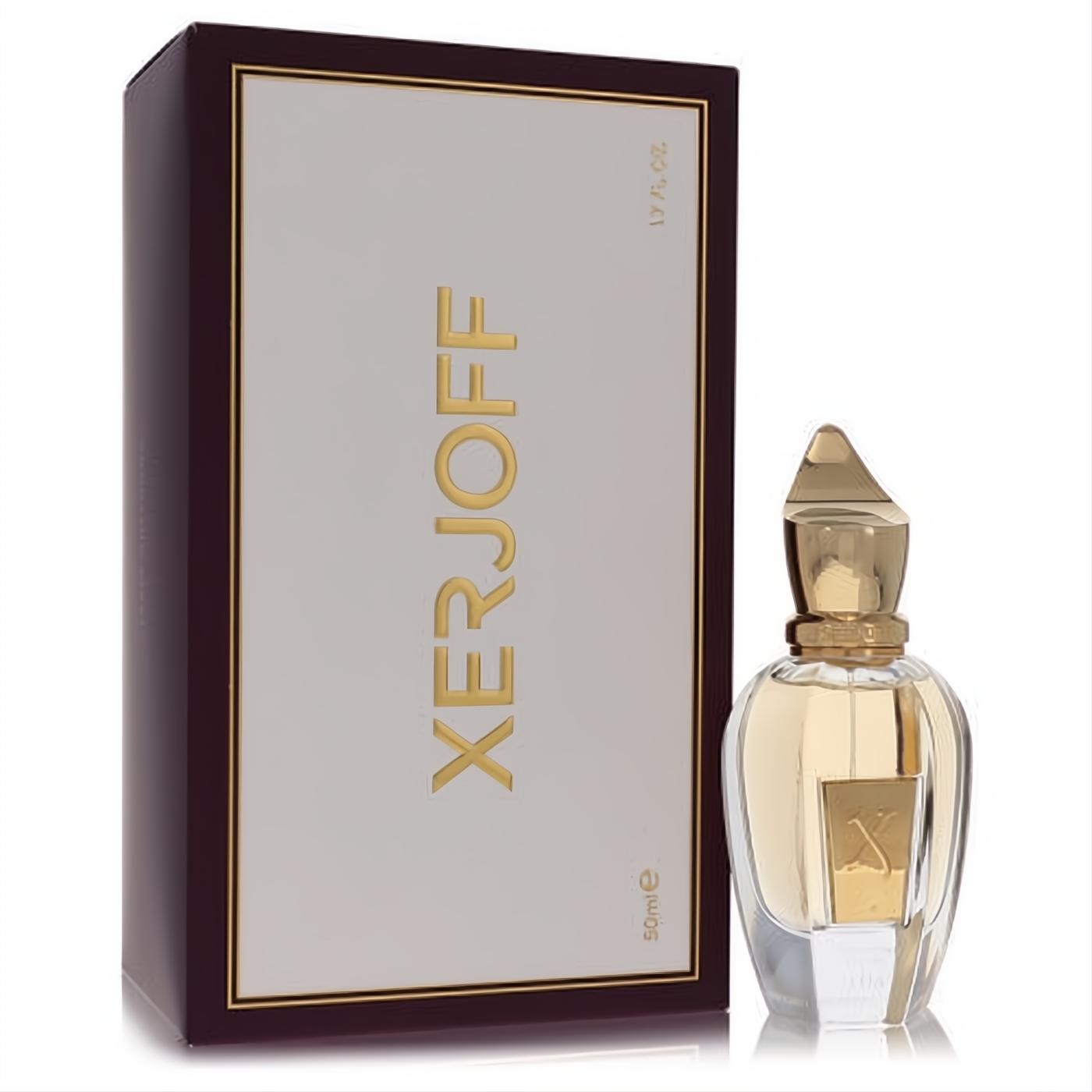 Xerjoff Shooting Stars Lua 1.7 oz EDP, elegant clear glass bottle with gold cap and luxurious beige & burgundy box.