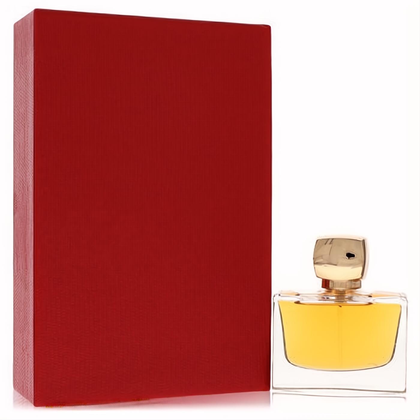 Jovoy Sombres Dessins 1.7oz perfume: golden liquid in a clear bottle with a chic gold cap, beside its vibrant red box.
