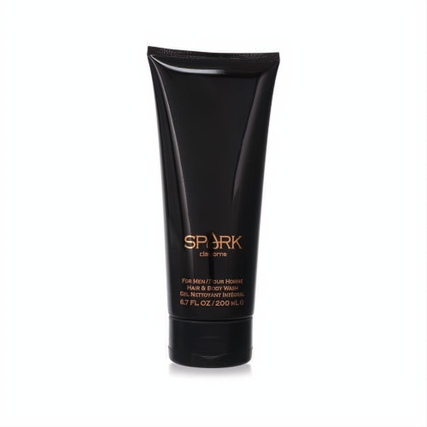 Experience Spark by Liz Claiborne Hair & Body Wash. Sleek 6.7 oz black tube with bold gold lettering for men.