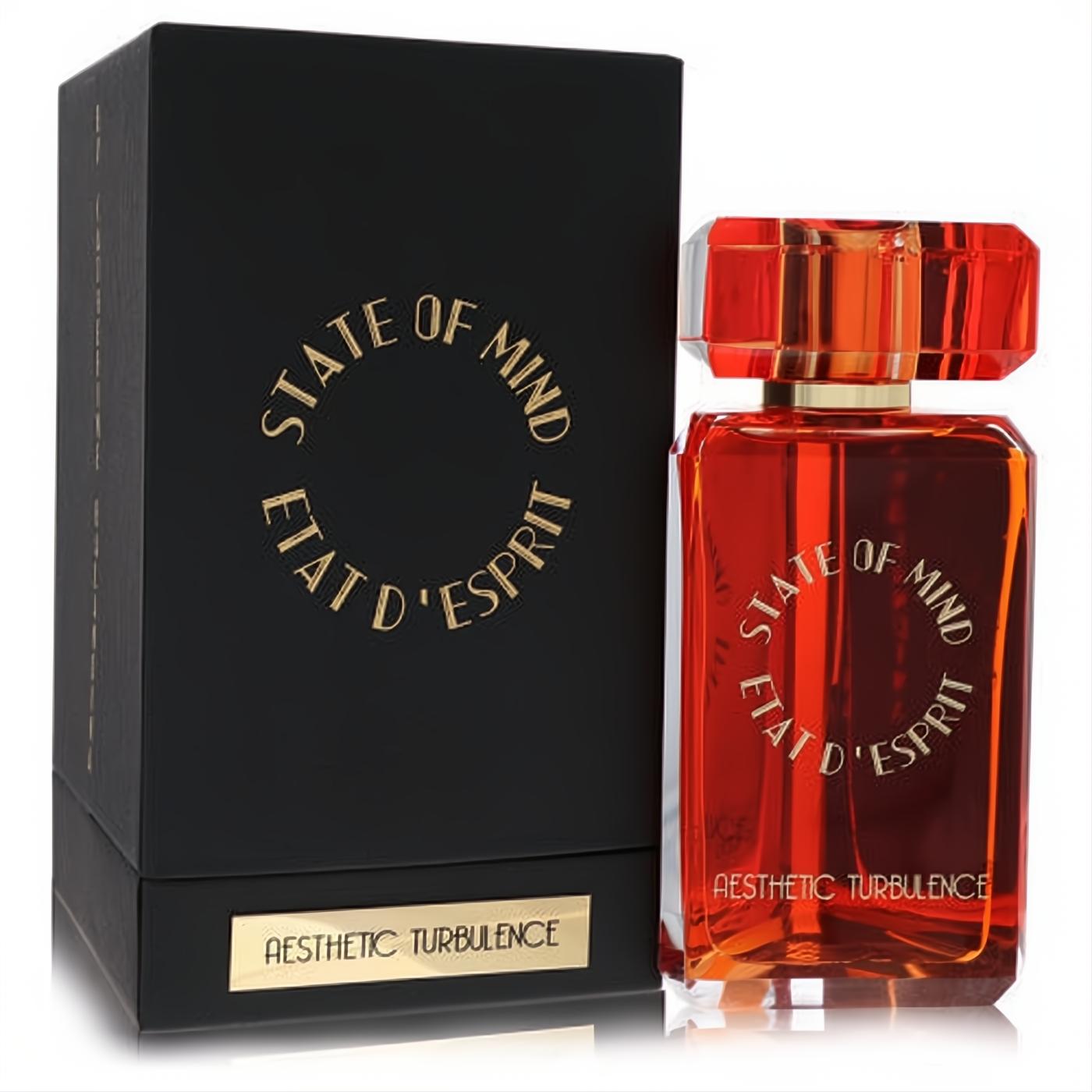Bold State Of Mind Aesthetic Turbulence unisex EDP. Vibrant red glass bottle, gold accents, and sleek matte black packaging.