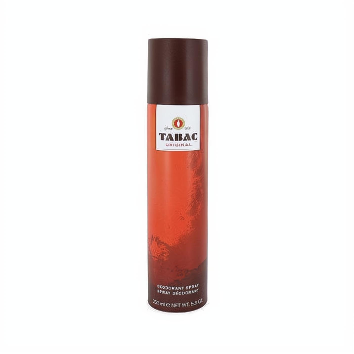 Tabac Original 5.6 oz deodorant spray. Distinctive reddish-orange can with a dark brown cap, featuring the classic logo.